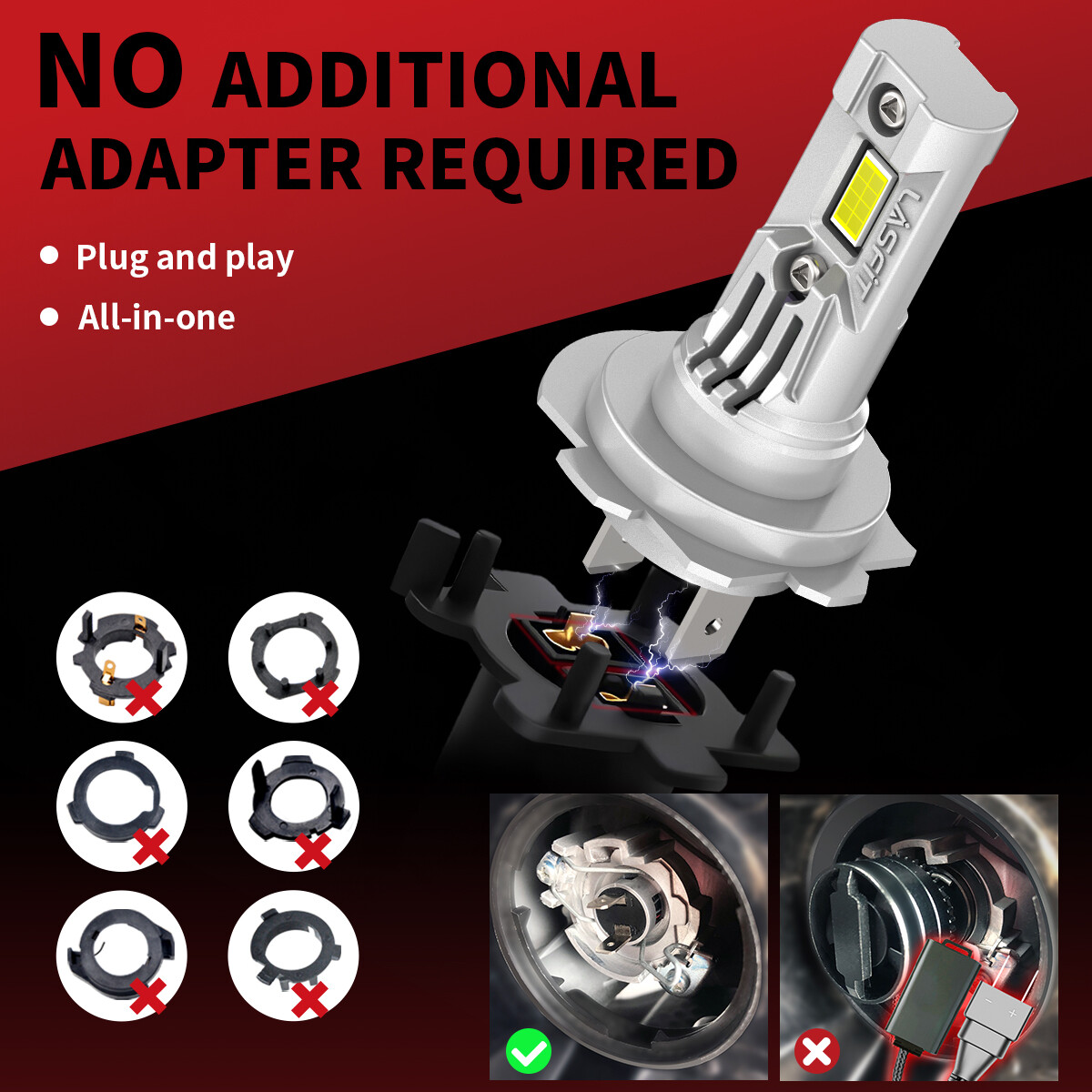 Lasfit H7 LED Headlights High/Low Beam Bulb 50W 5000LM Bright White LCair Series