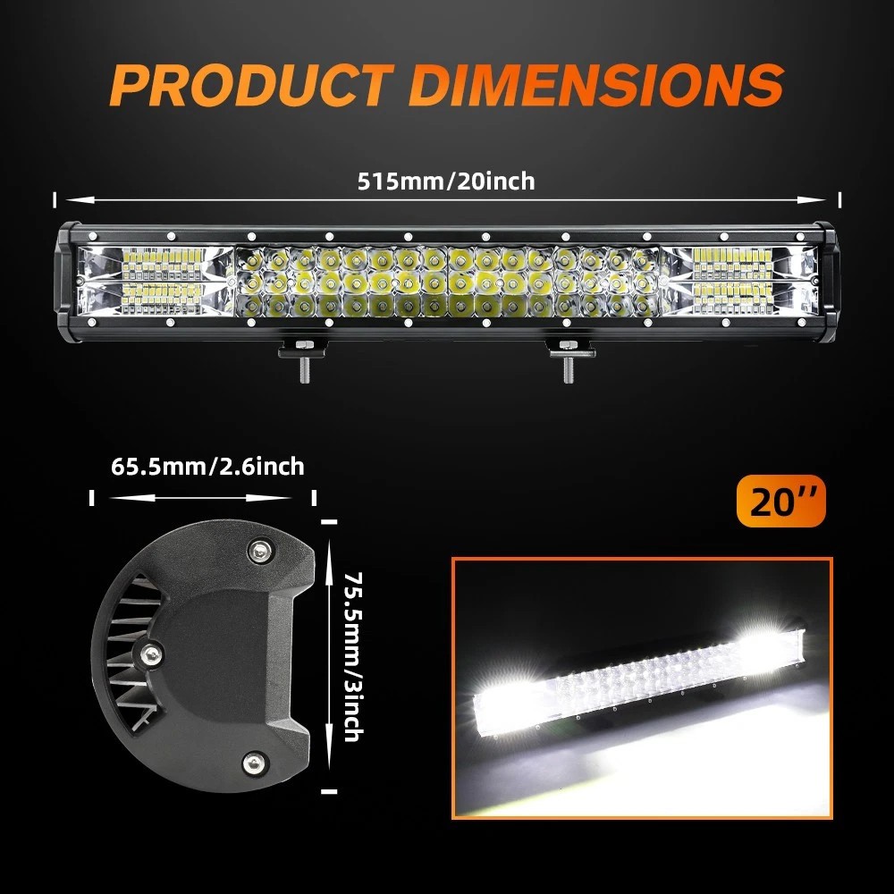 Tri-Row 20 26 34 42 52“ Led Light Bar Spot Flood Combo Lights Offroad Truck SUV