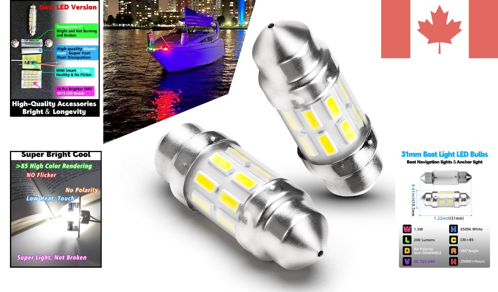 31mm Marine LED Festoon Bulb 1.5W 200LM – Ultimate Boat Navigation Lights (2-…