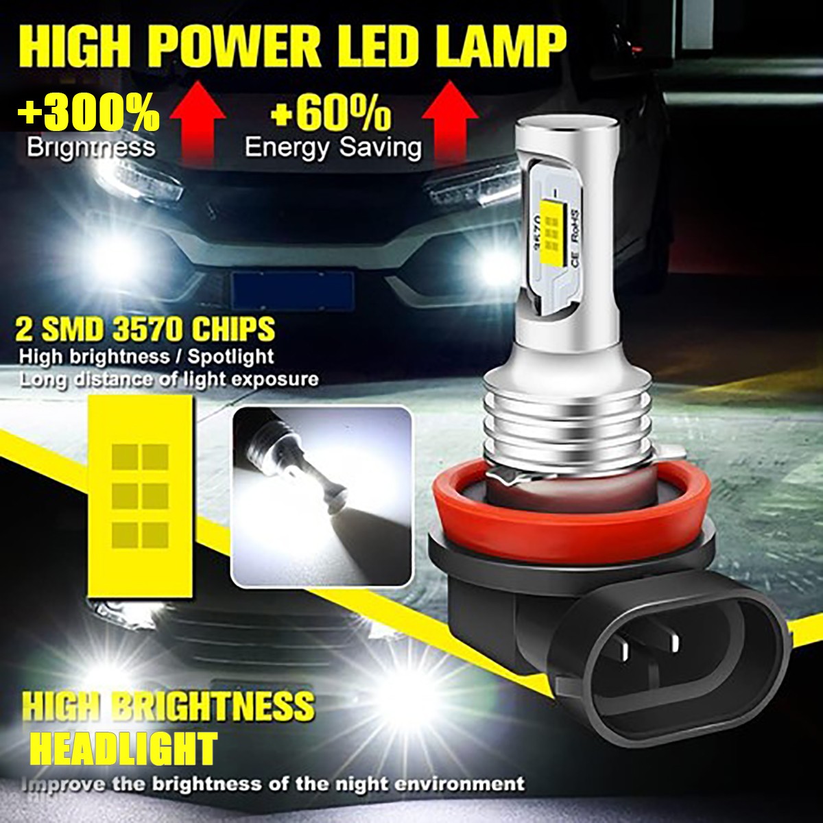 9005 H11 LED Headlight KIT Combo Bulbs 12000K High&Low Beam Super Bright White