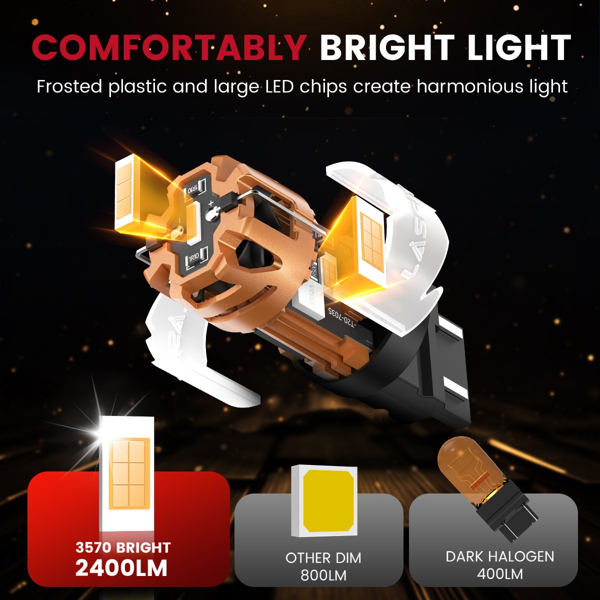 LASFIT 4257 LED Front Turn Signal Bulbs Amber CANBUS Error Free 48W 4800LM