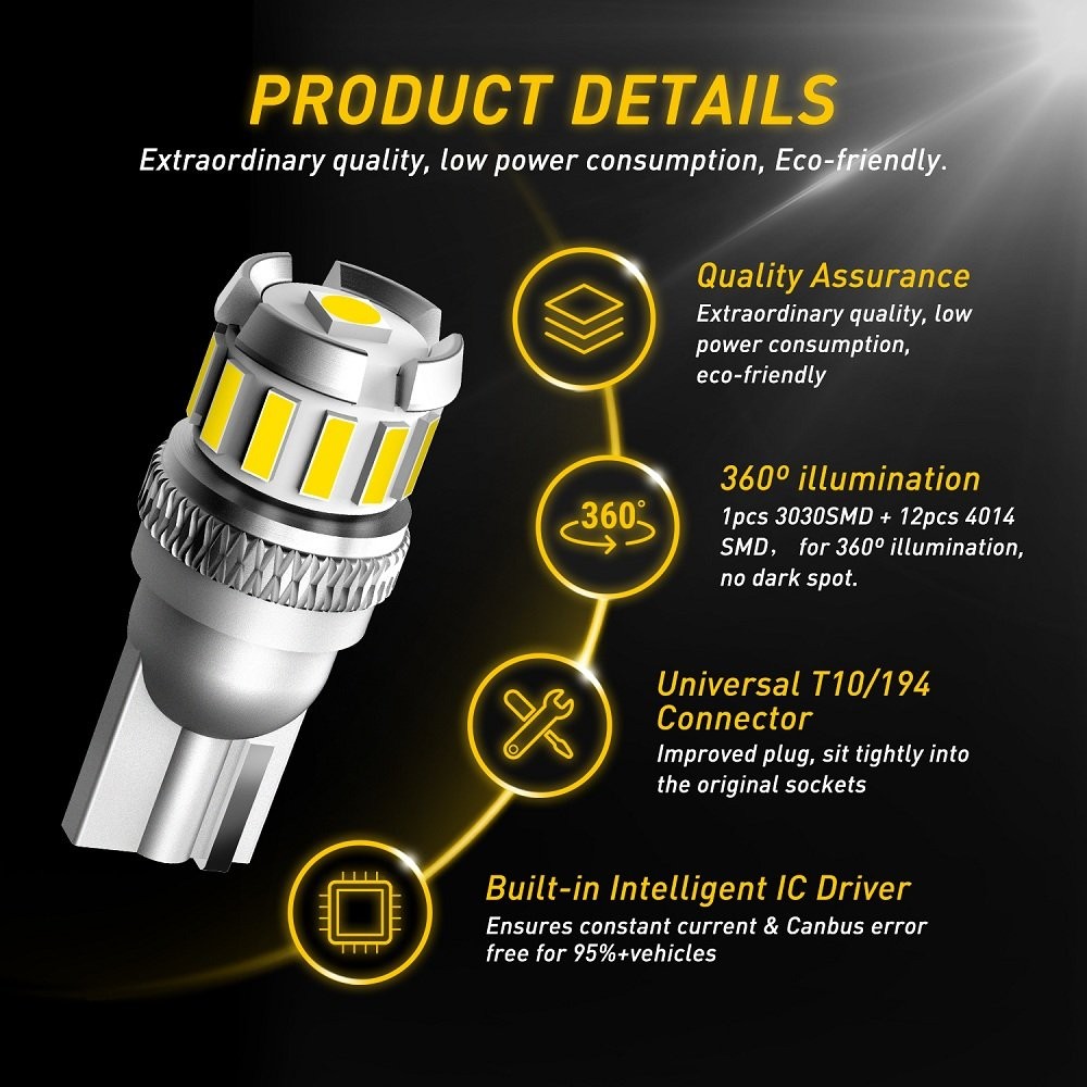 T10 W5W 194 168 13 SMD Led License Plate Lights for Toyota Tacoma 1995 – 2023