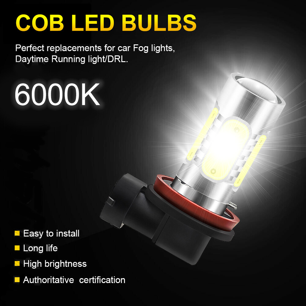 H7+H7+H11 6PC Front LED Headlight Hi/Low Beam Fog Light Bulbs Super White 2400LM