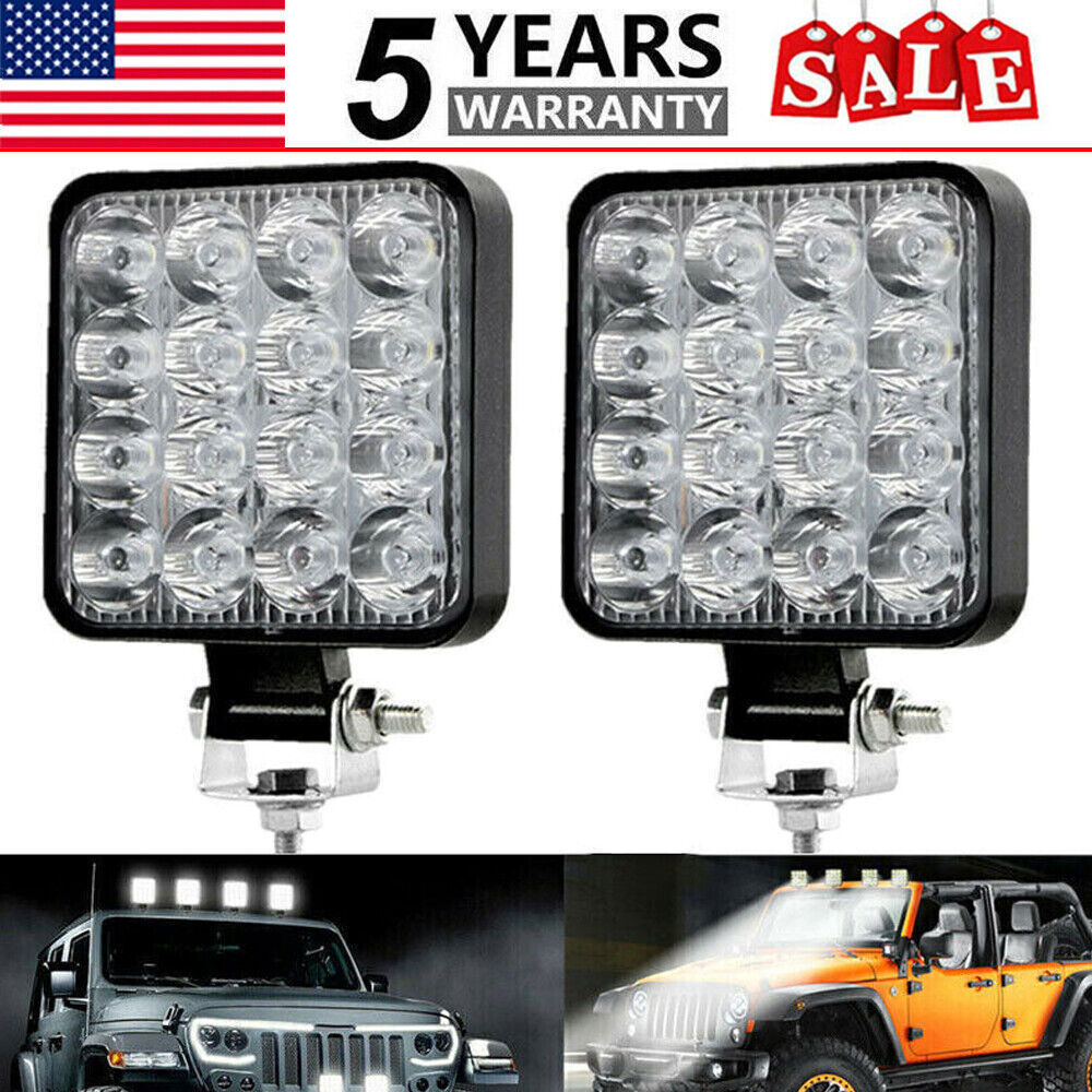 2PCS 48W LED Work Light Truck OffRoad Tractor Lights Lamp 12V-24V Square