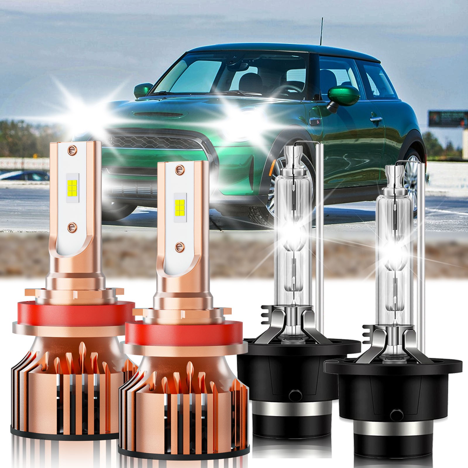 For Mini Cooper 2002-2006 HID CSP LED Headlight High Low Beam Bulbs Kit 30000lm