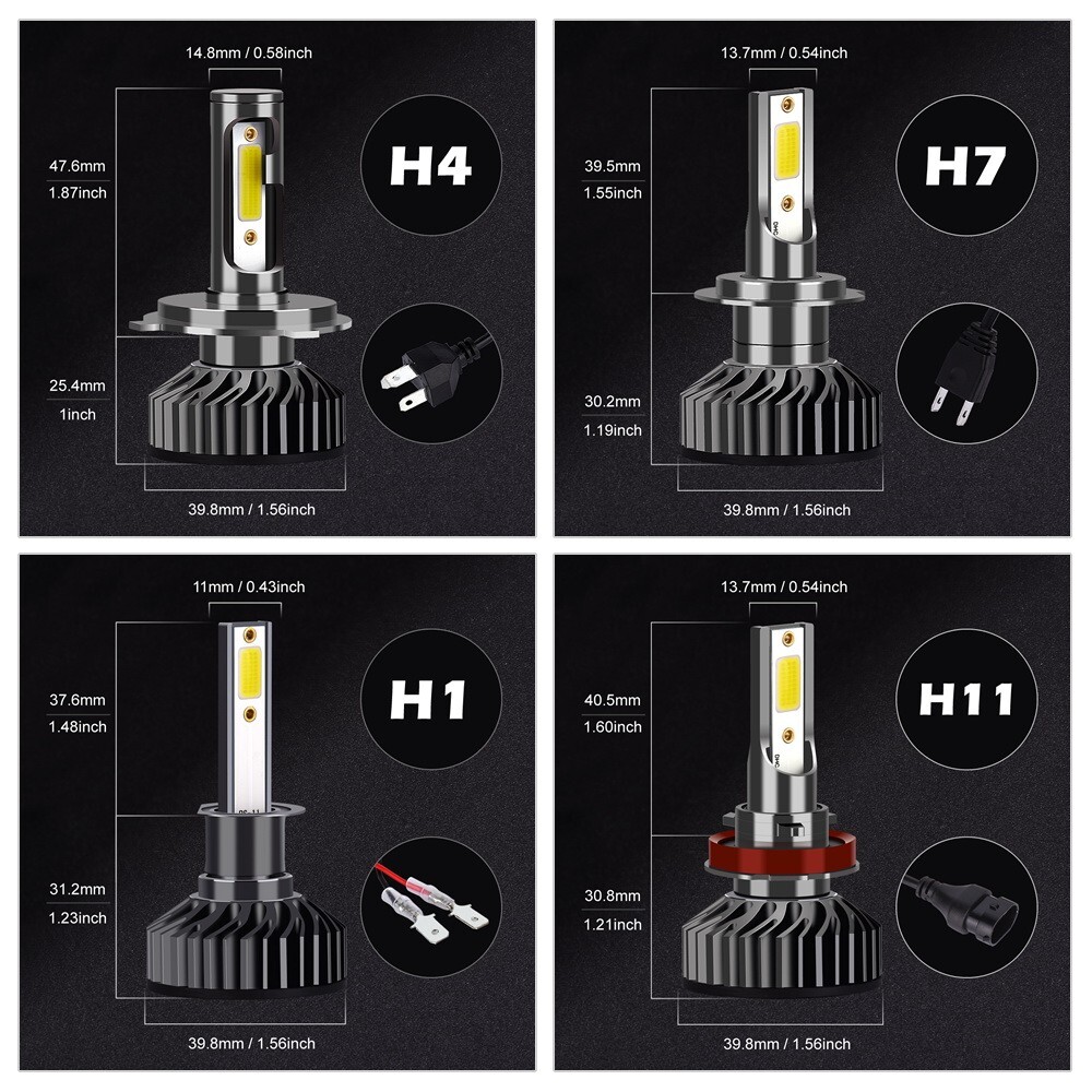 4pcs H7 H7 H11 LED Headlights Bulbs High Low Beam Fog Light Kit US 6000K