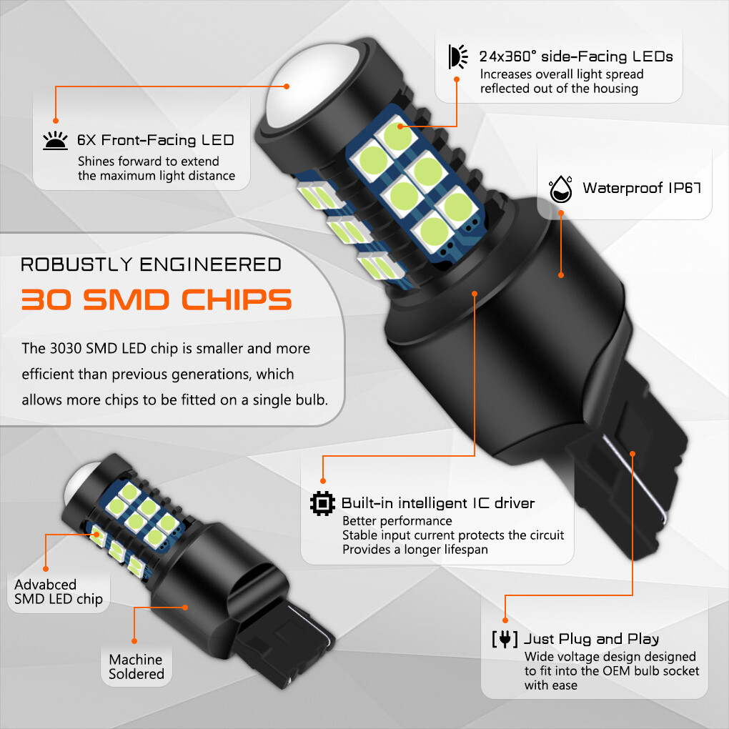 2Pcs 7443 7440 LED 8000K Ice Blue Turn signal Parking DRL High Power Light Bulbs