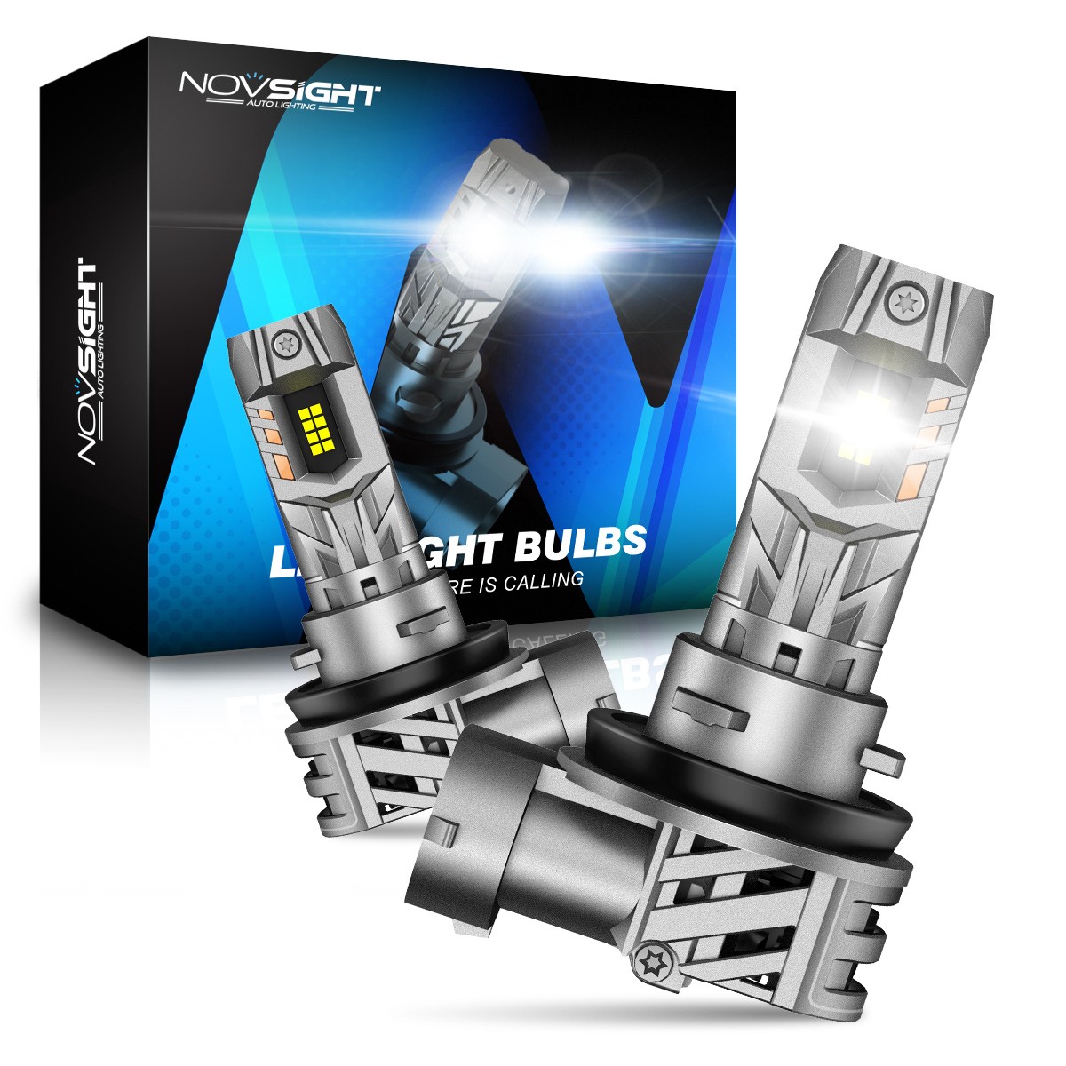 NOVSIGHT 2x H11 LED Headlight Super Bright Bulbs 6500K Kit White High Low Beam