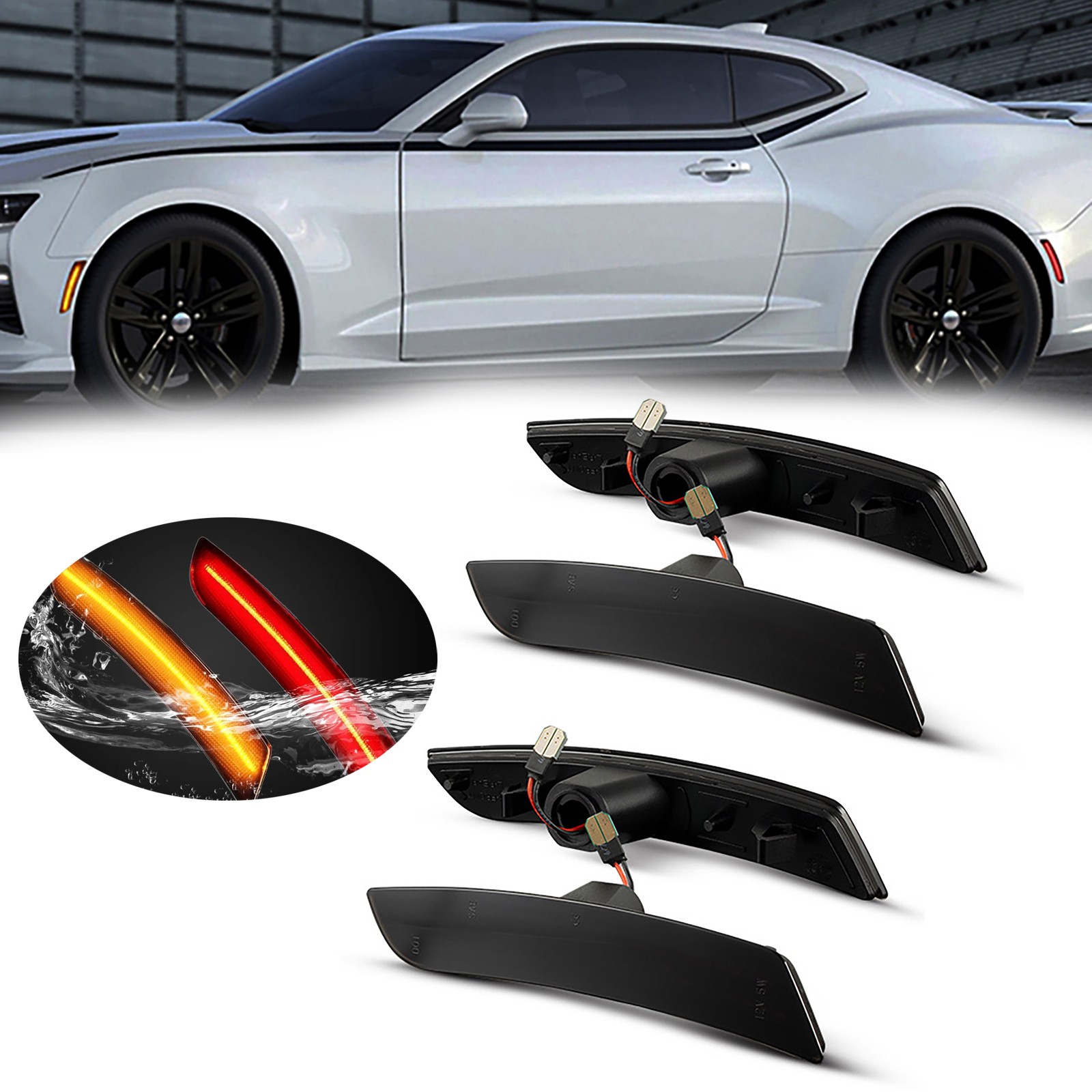 For Chevy Camaro 16-2023 Front Rear LED Bumper Side Marker Light Lamp Smoked 4PC