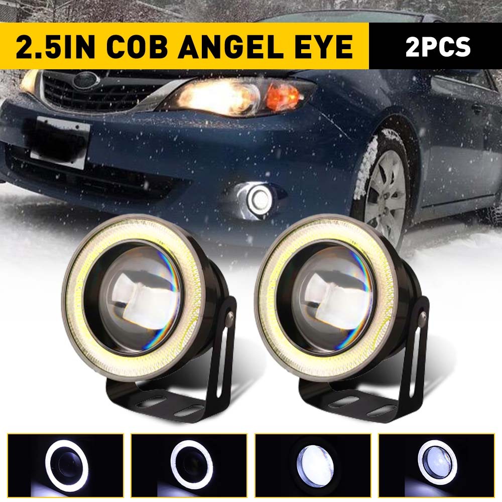 1/2Pair 2.5″ COB COB LED Projector Car Angel Lights Eye DRL Halo Ring Drive Fog