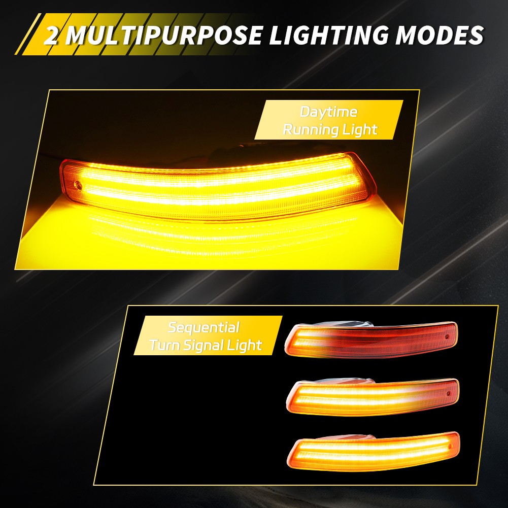 2X Dynamic Amber LED Front Parking Turn Signal Lights For 1998-2001 Acura Integr