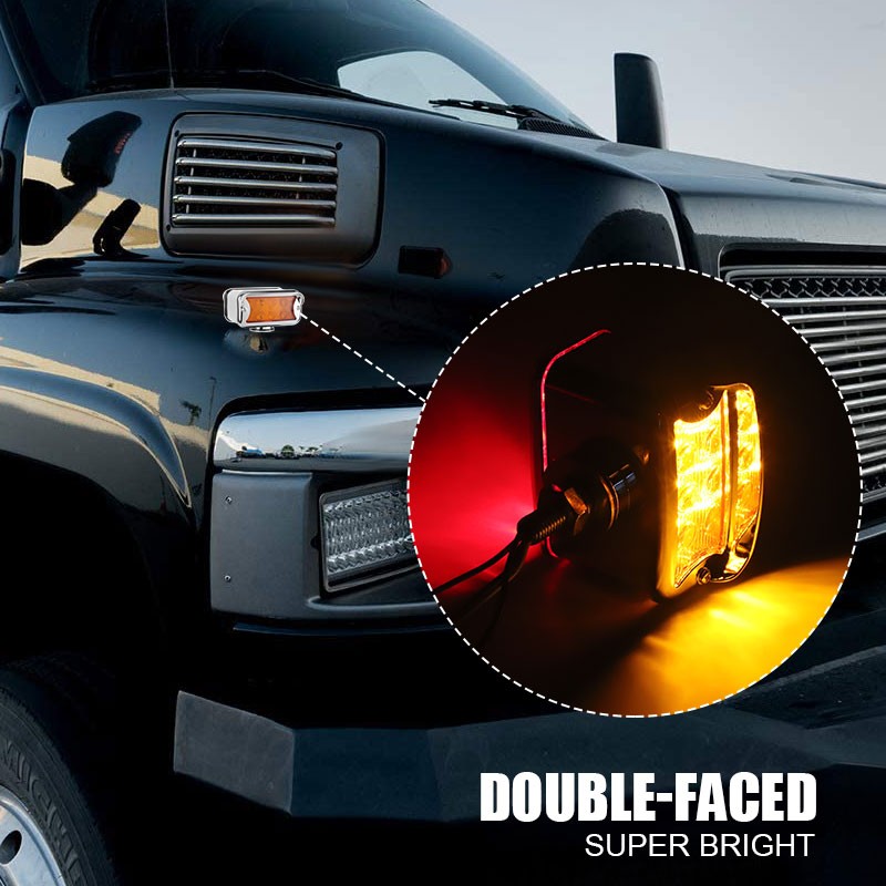 2X 57 LED Red/Amber Fender Semi Truck Pedestal Lights Turn Signal Tail Dual Face