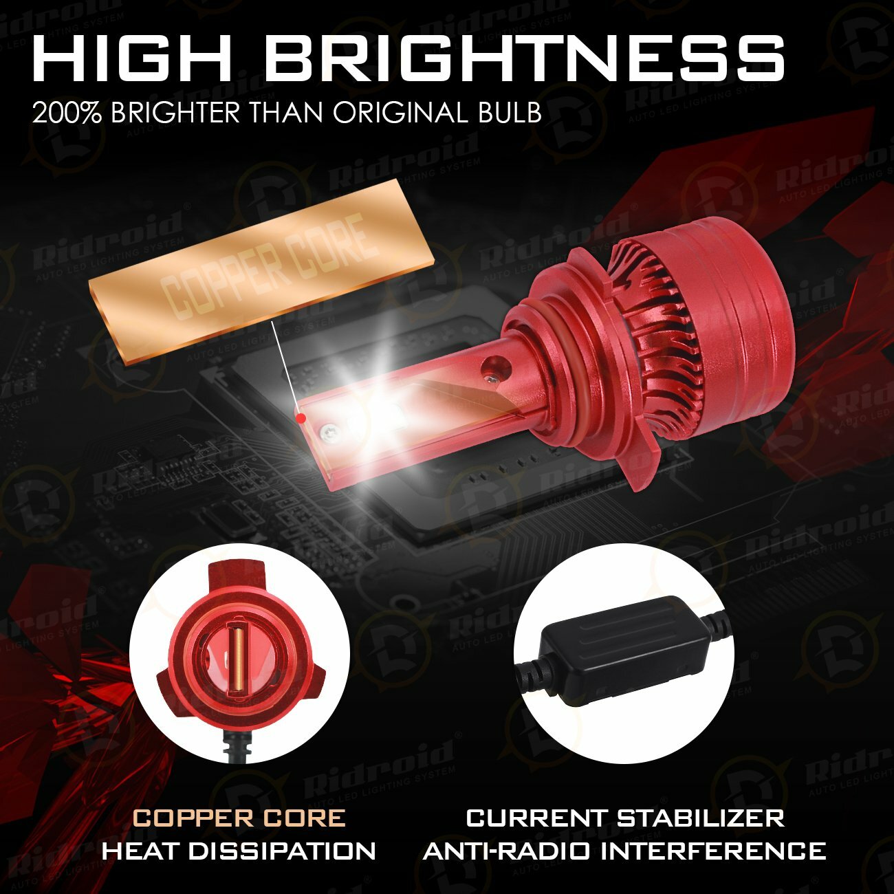 Ridroid 9012 LED Headlight Bulbs Hi Low Beam Super Bright 6000K 160W 16000LM