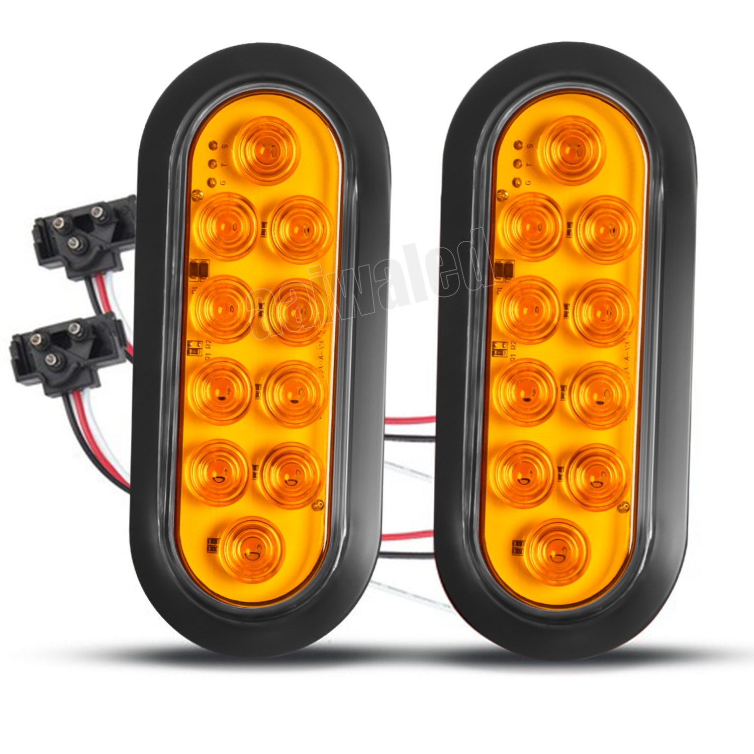 Amber 6″ Oval Trailer Lights 10 LED Stop Turn Tail Truck Sealed Grommet Plug DOT