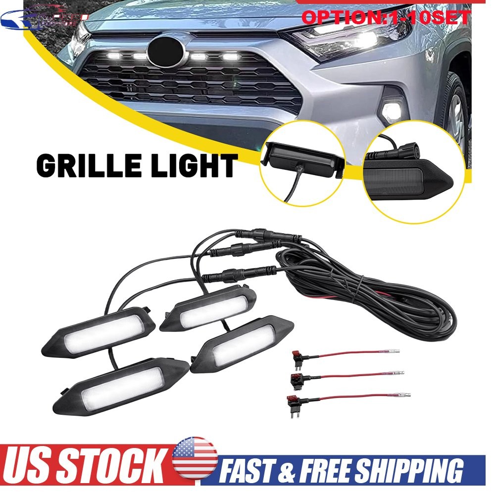 LED Grill White Front Grille Light for Toyota RAV4 19-24 Smoked + Harness 4-40X