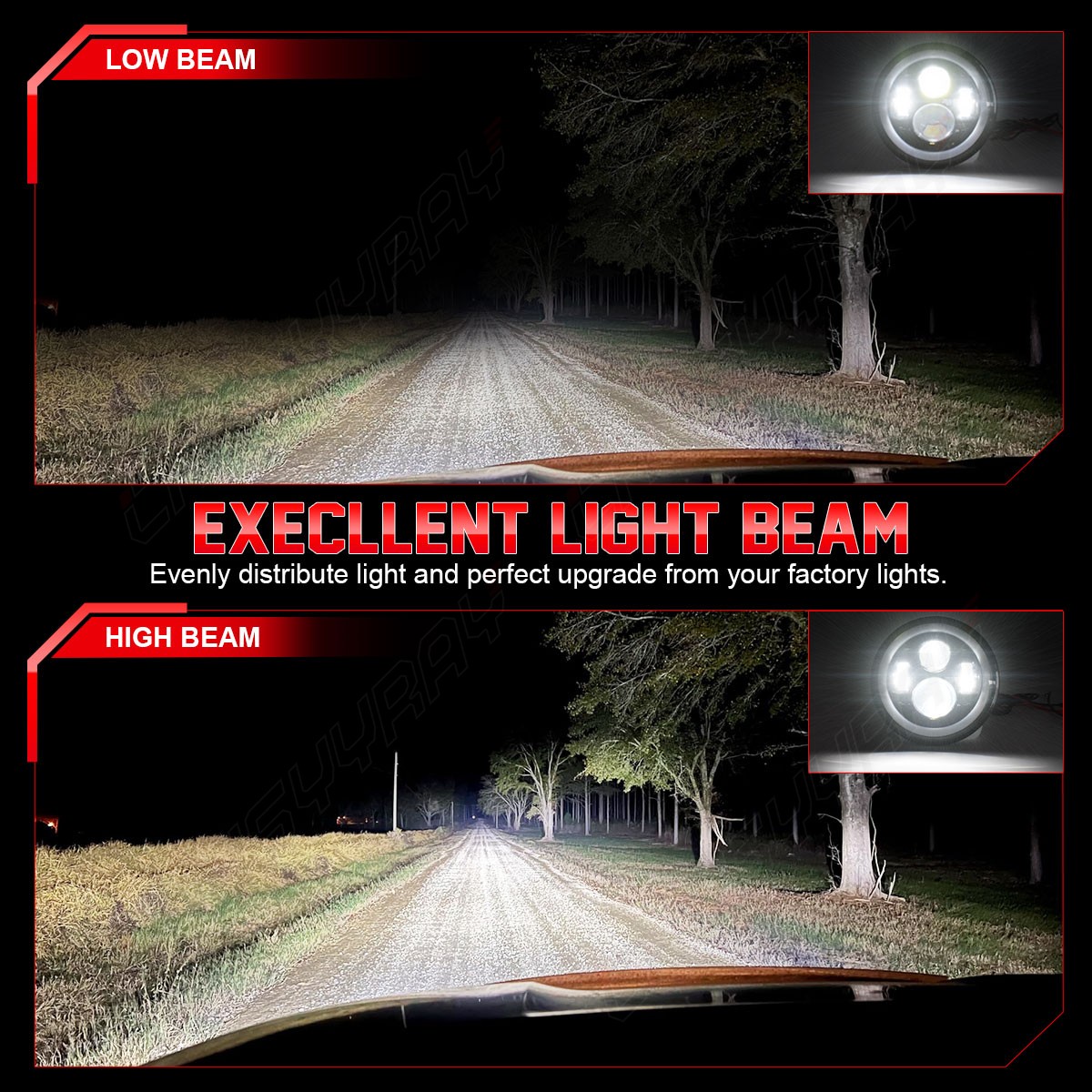 New Pair 7inch RGB LED Round Headlight Hi/Low Beam for Peterbilt 379 359 Trucks