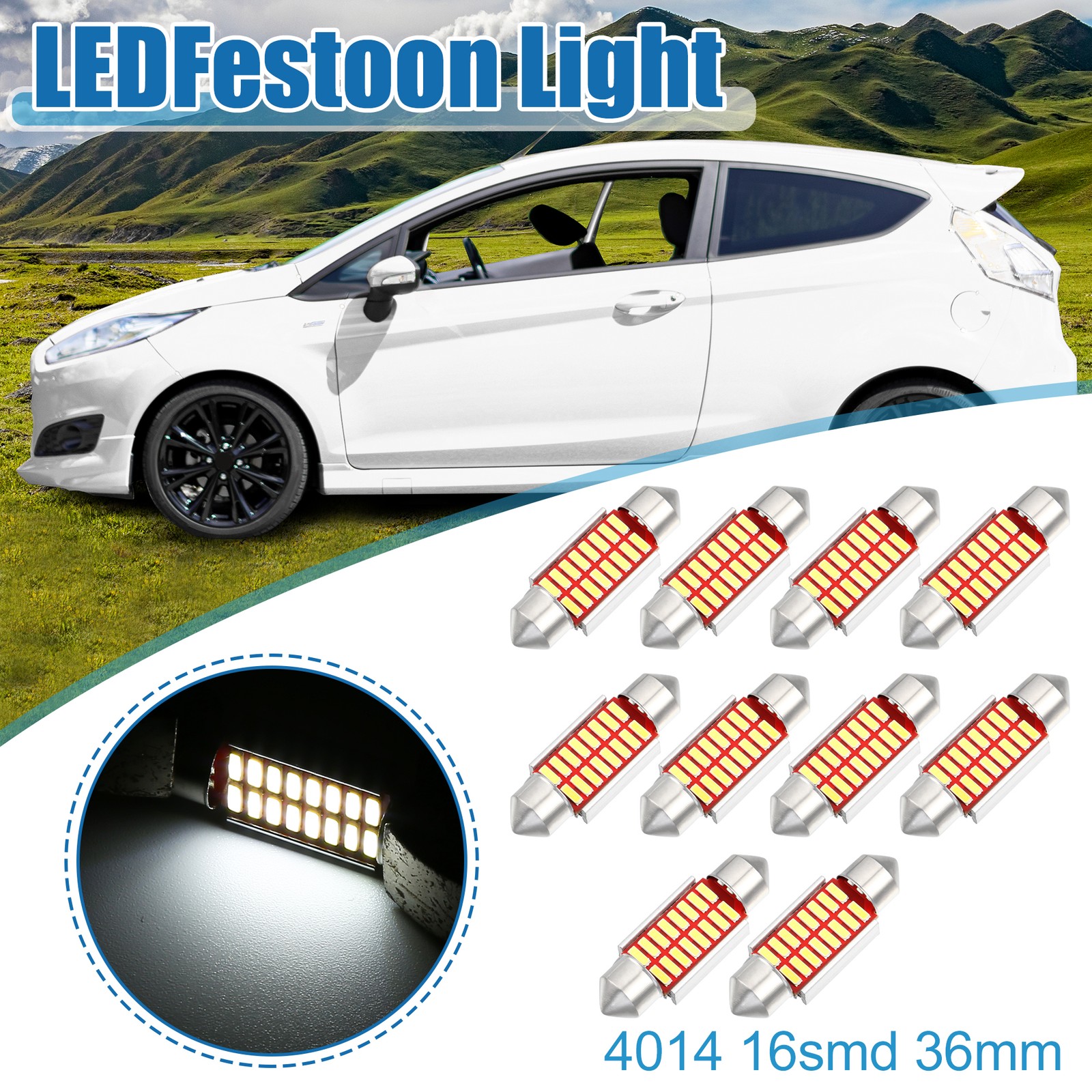 LED Festoon Light White LED 36mm 6411 C5W LED 16SMD 4014 Chipsets Metal 10Pcs