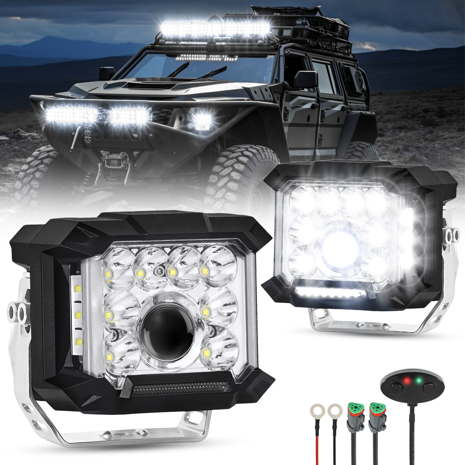 2PCS 5″INCH 160W LED Work Lights White Offroad Driving Side Shooter Fog Lamp