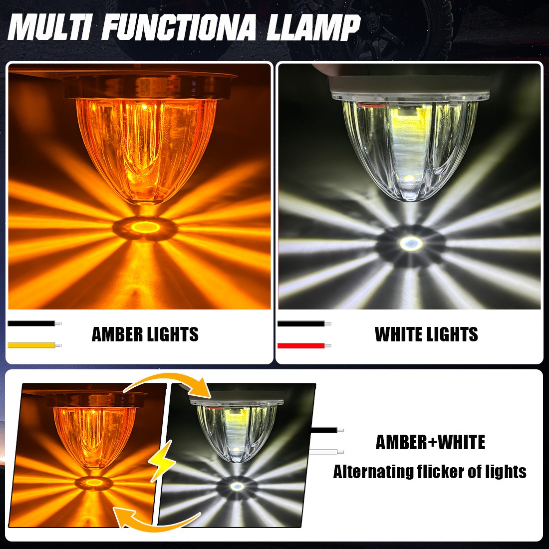 2x Amber White LED Watermelon Lights Truck Trailer Surface Mount Waterproof 12V