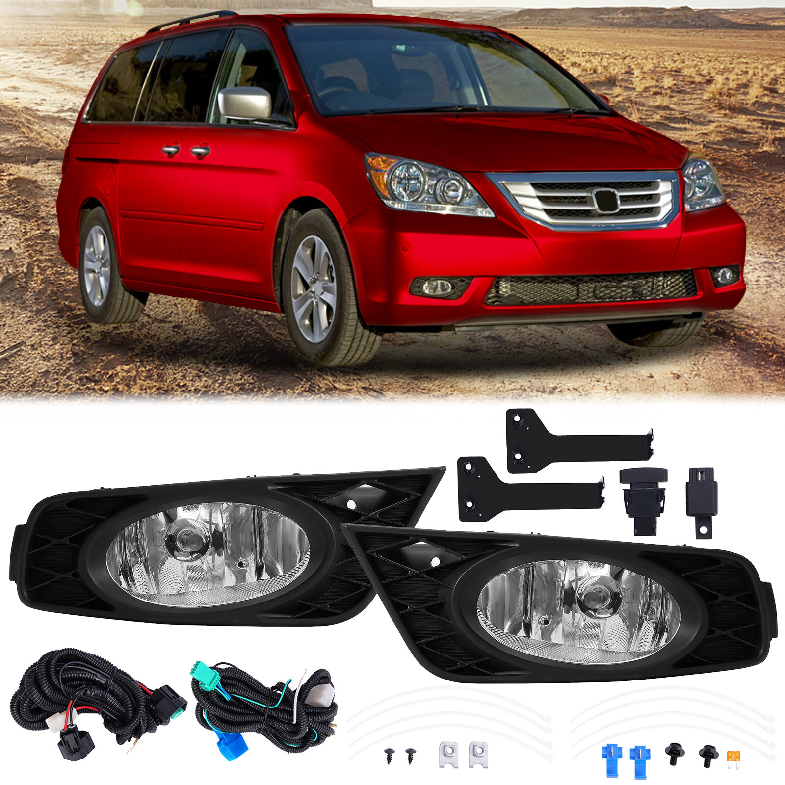 For Honda Odyssey 2008-2010 Bumper Driving Fog Lights Lamp L+R w/Wiring Kit