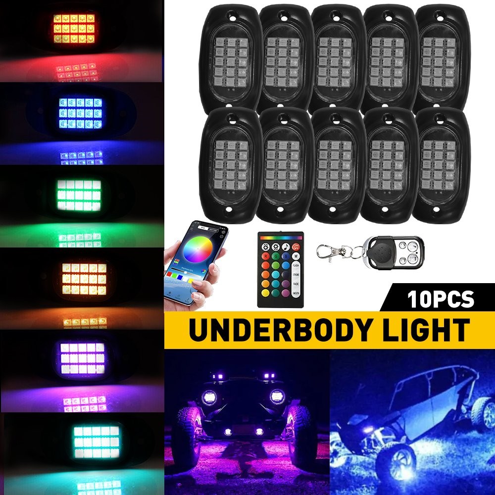 12V 10Pods RGB LED Rock Lights Underbody Wireless APP Music Chasing Offroad ATV