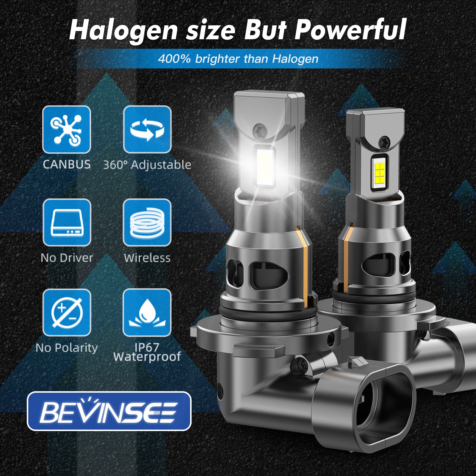 Bevinsee 9005 LED Headlight Bulbs Canbus Error Free 70W 6000K Bright High Beam