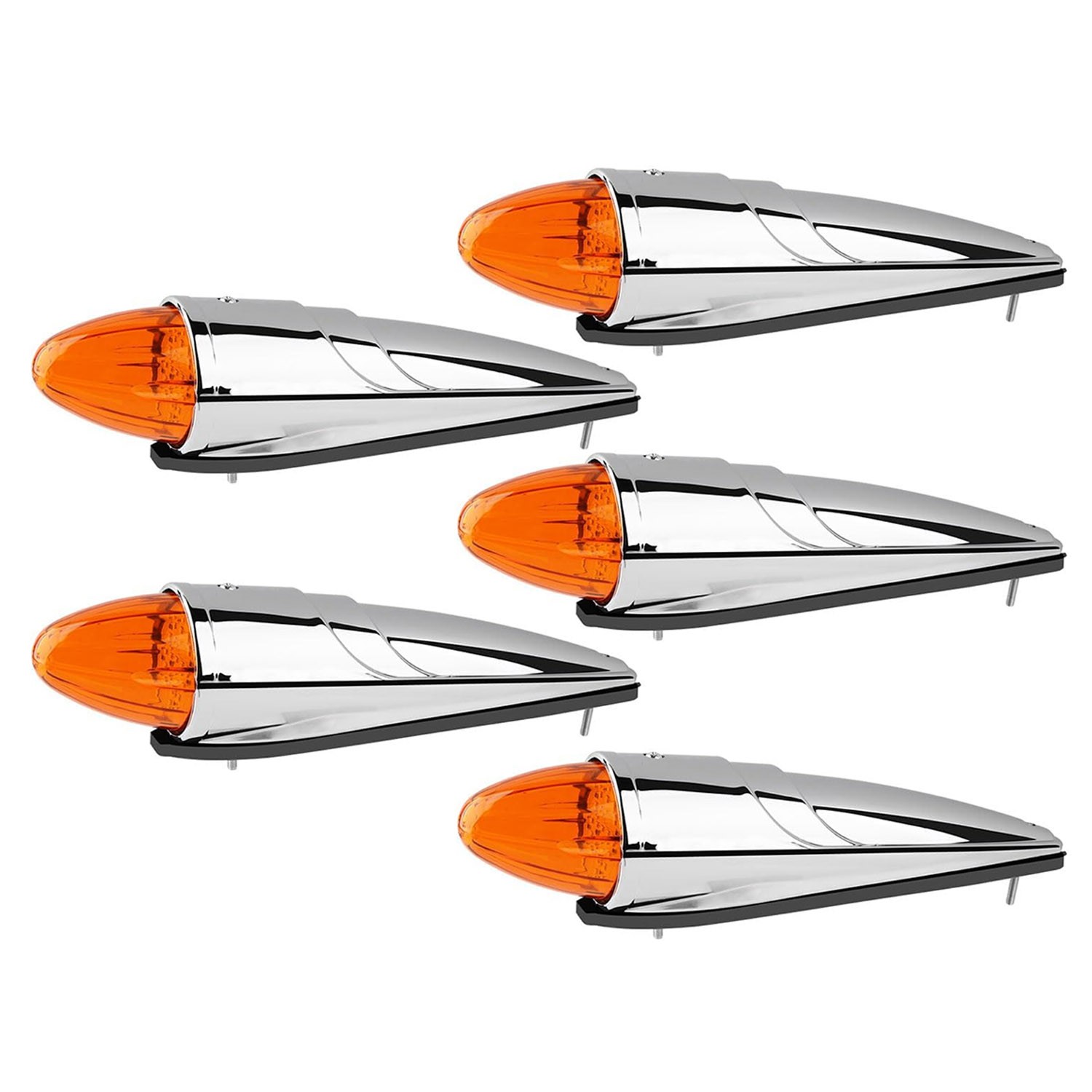 5PCS 17 LED Amber Chrome Torpedo Cab Marker Roof Running Lights for Semi Truck