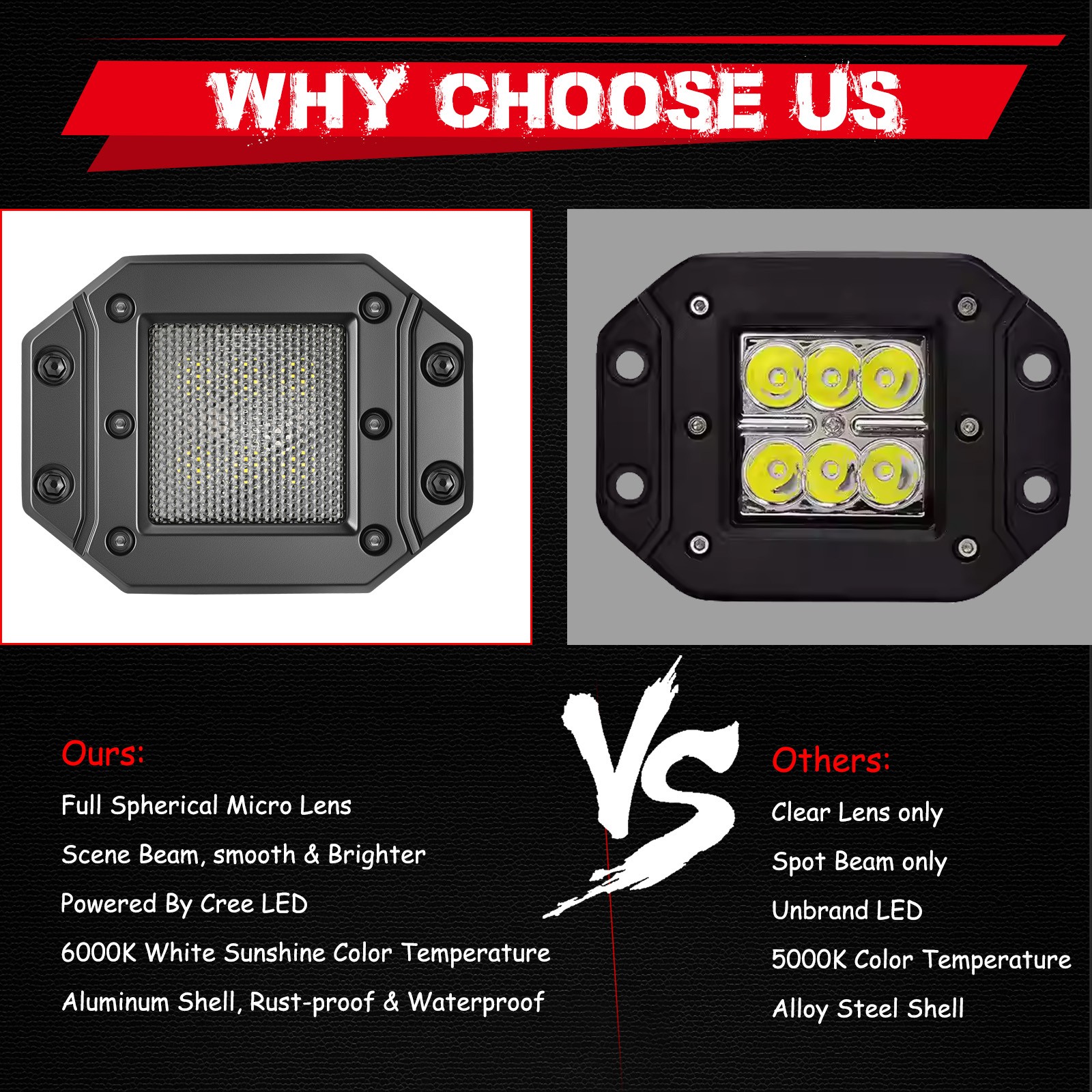 2x 5″ 120W Flush Mount Cree LED Pods Work Light Bar Driving Reverse Off Road 4WD