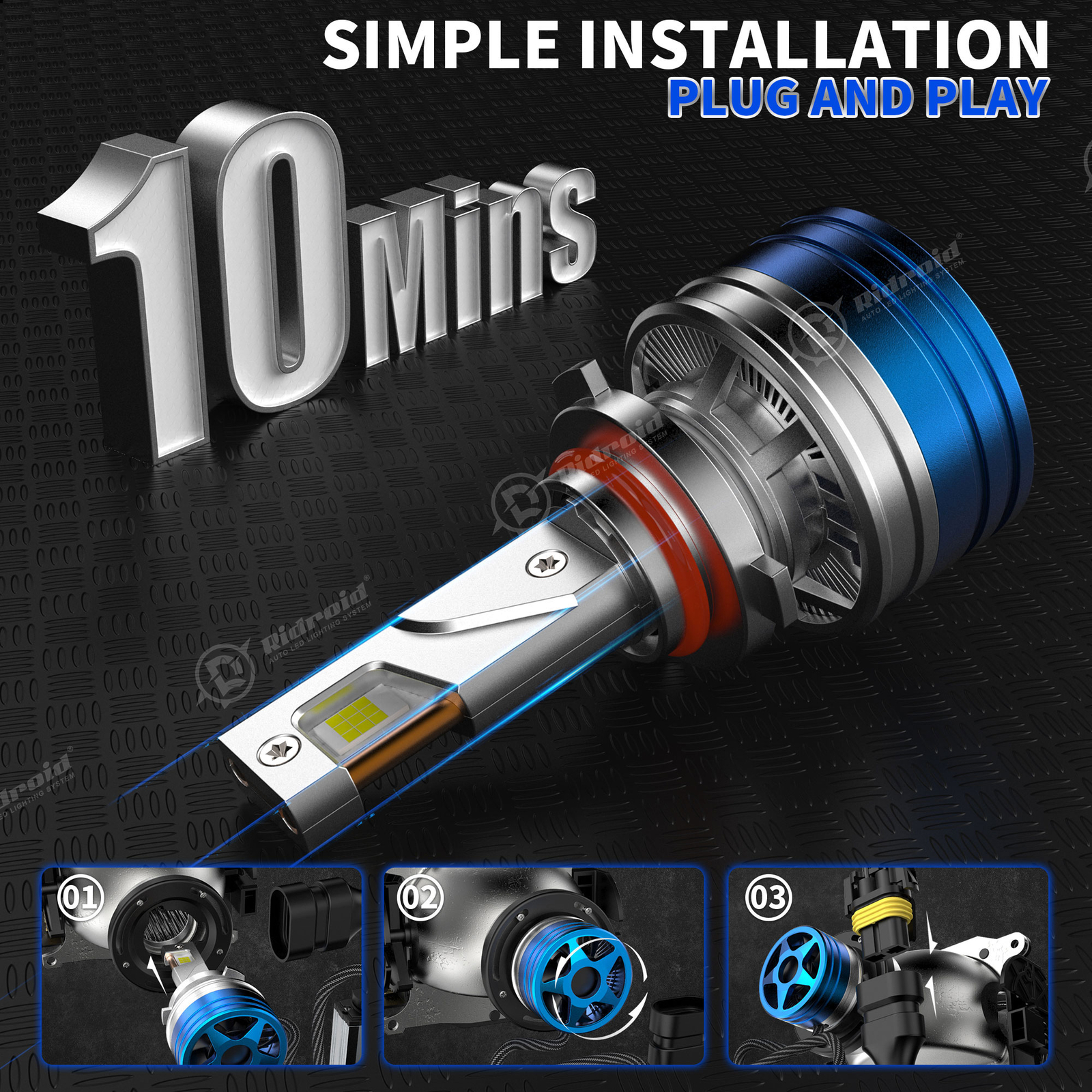 RIDROID 9006 LED Headlight Bulbs Kit Low Beam 160W 36000LM 6500K Bright White