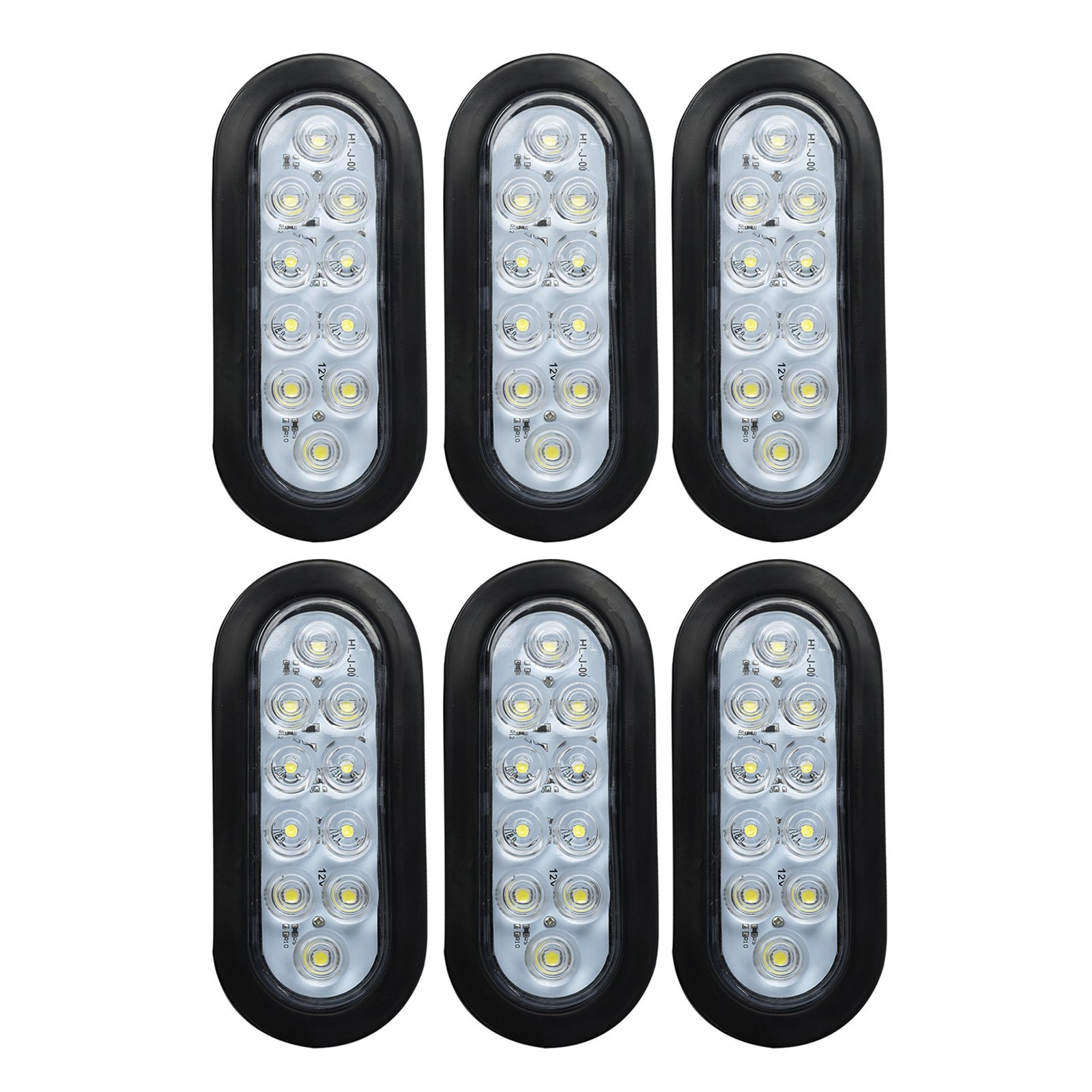 (6) 6″ Oval Clear/White 10 LED Reverse Back Up Light Flush Mount Trailer Truck