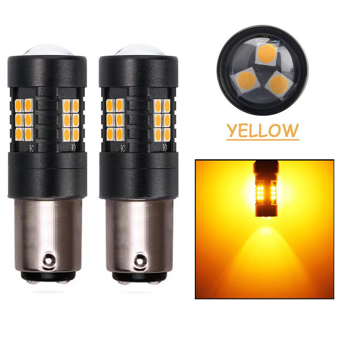 1Pair 1157 Amber/White/Red LED Turn Signal Indicator Parking Light Bulbs CANBUS