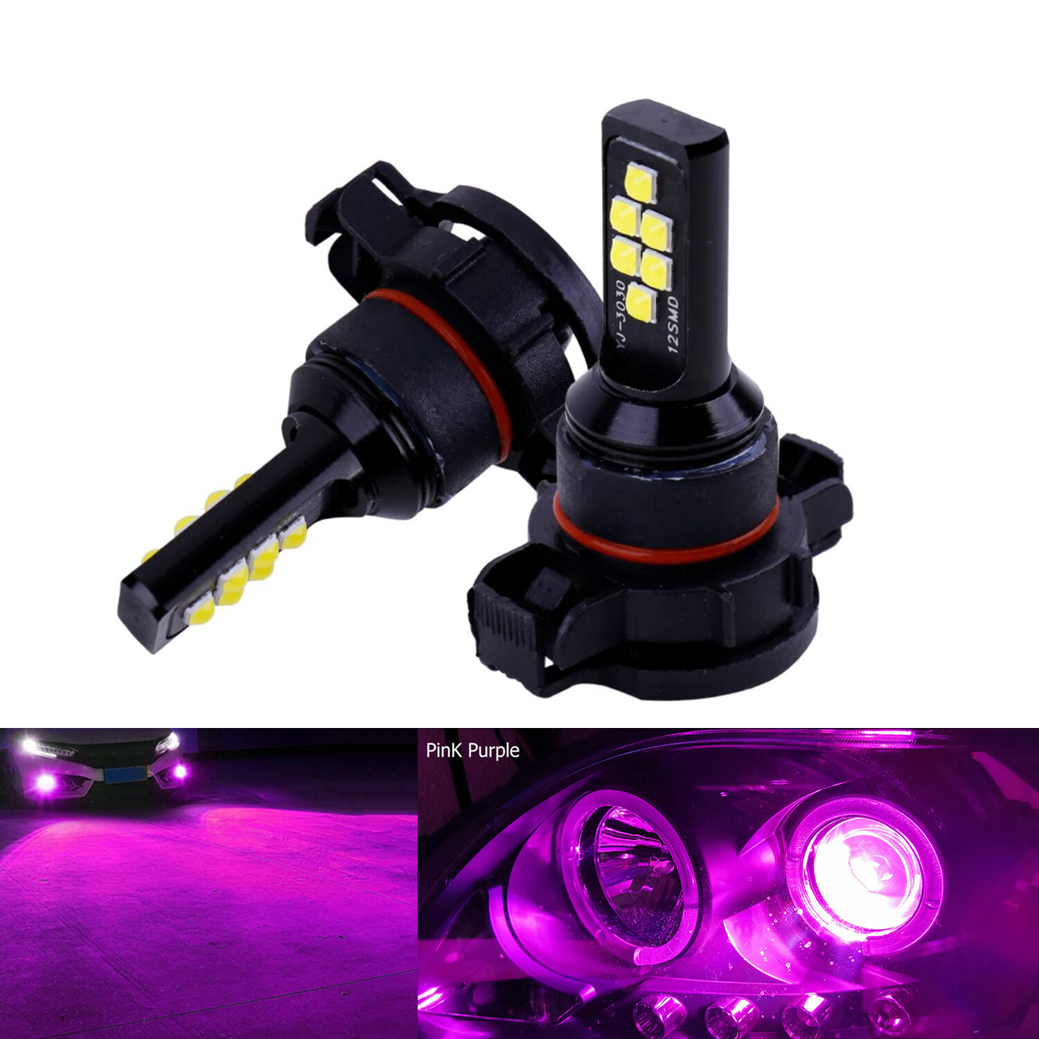 2x 5202 H16 9009 Pink Purple LED Bulbs SMD 3030 Fog Driving Light Super Bright