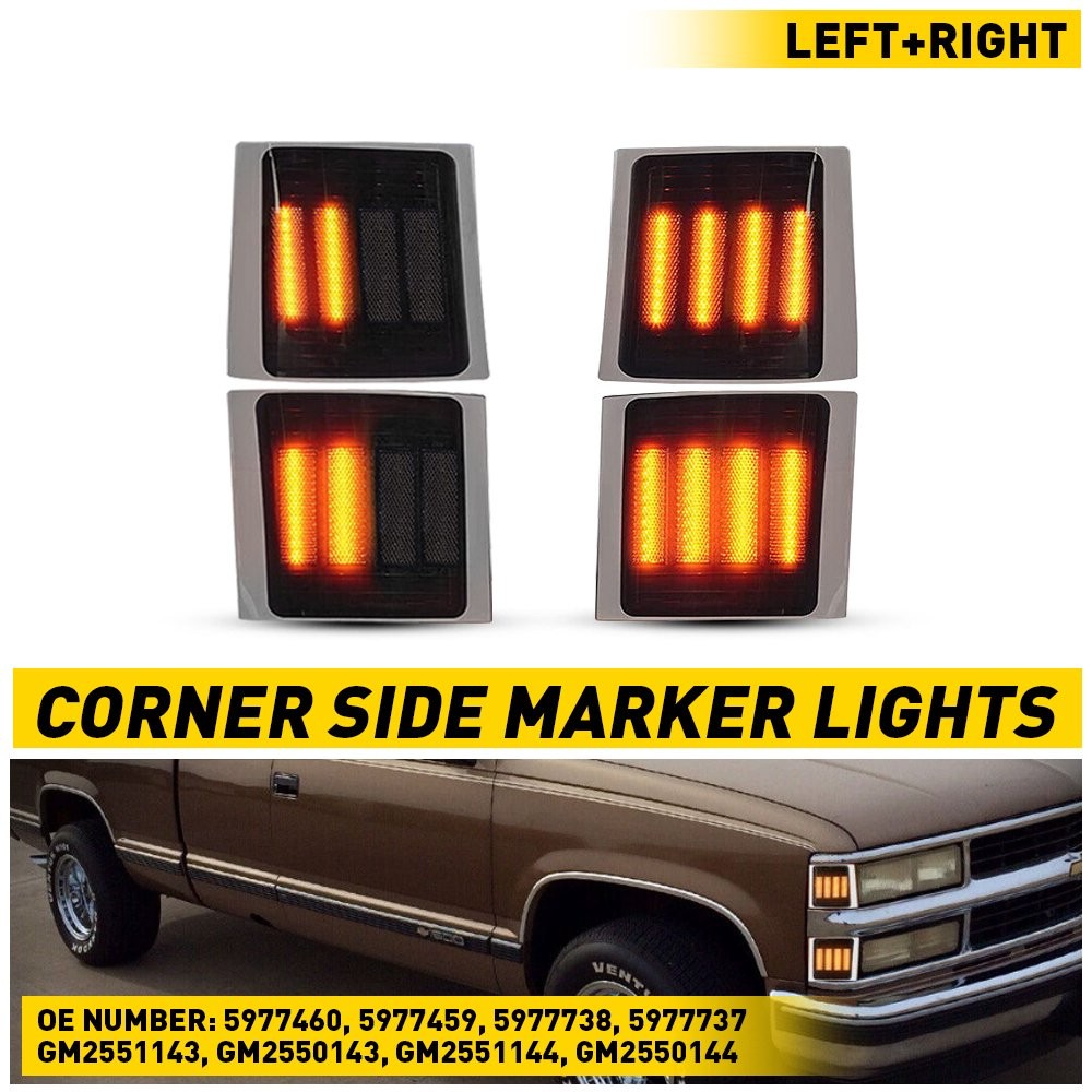 Full 4PC LED Smoked Corner Side Marker Lights For 94-98 Chevy C/K 1500 2500 3500