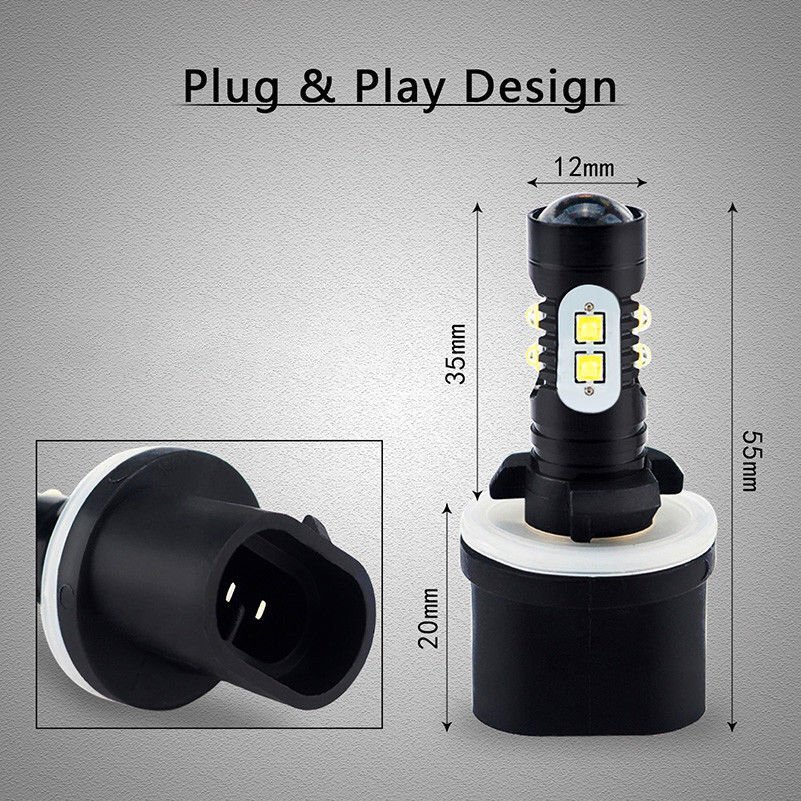 2x 6000K 880 LED Super White 100W Fog Daytime Running Light Bulbs No Polarity
