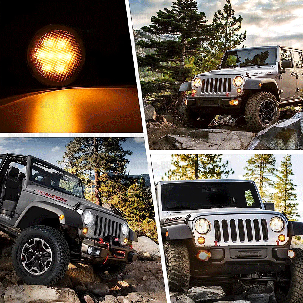 4PCS/ 7″ Round LED Headlights + Turn Signal Lamps Kit For Jeep Wrangler JK 07-18