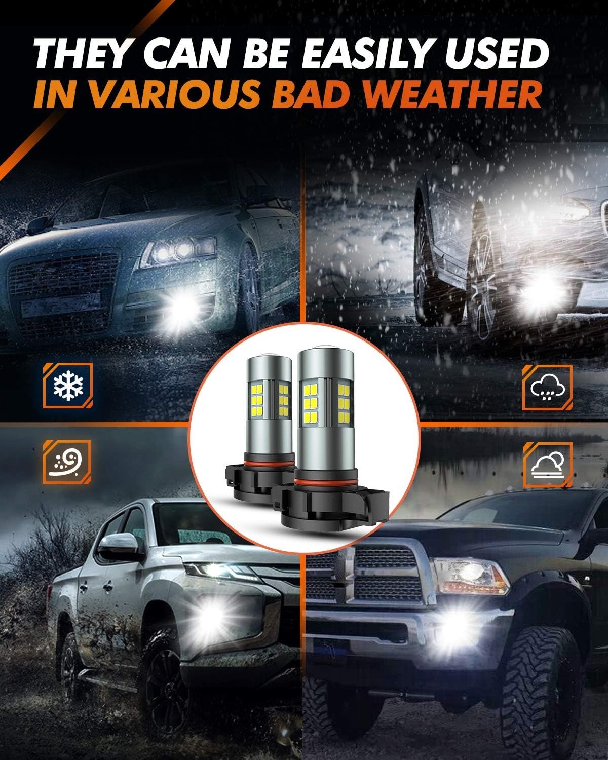 Universal Fit 5202 LED Fog Light Bulbs 6000K – 30,000 Hours Lifetime, Pack of 2