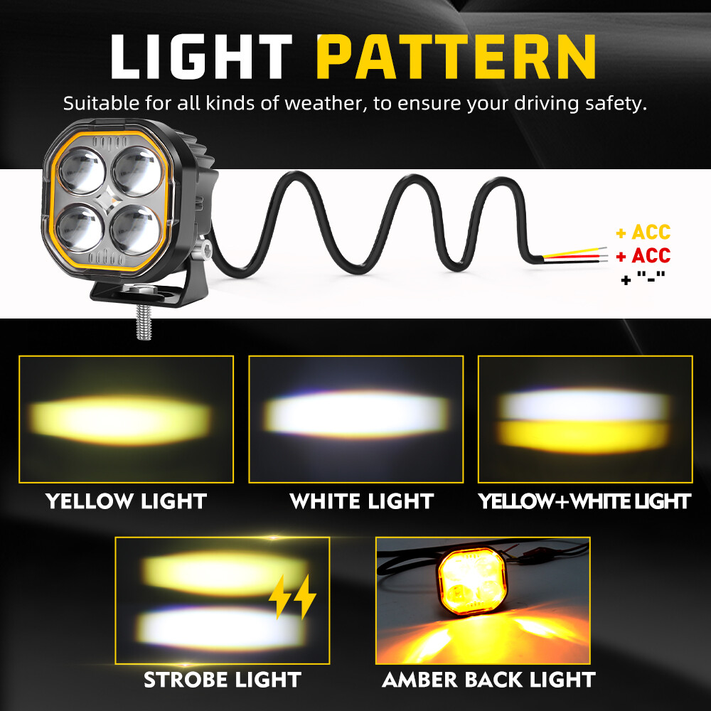 NOVSIGHT 2″4“4.5″5″ LED Pod Work Lights Spot Flood Lamp Offroad DRL Amber+White