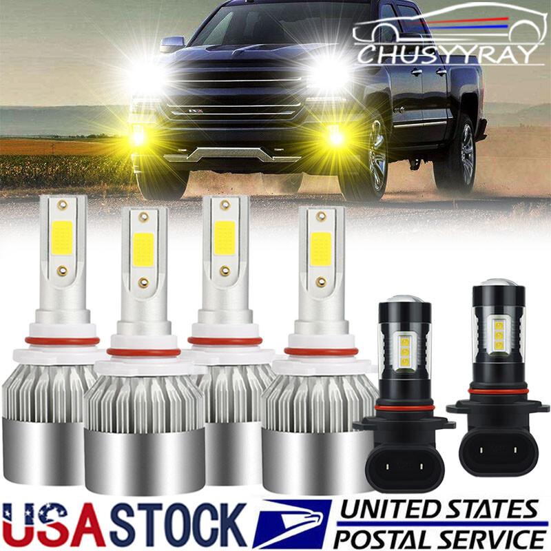 6x LED Headlight Hi+Lo+Fog Light For Jeep Grand Cherokee 1999-2010 6000K+3000K