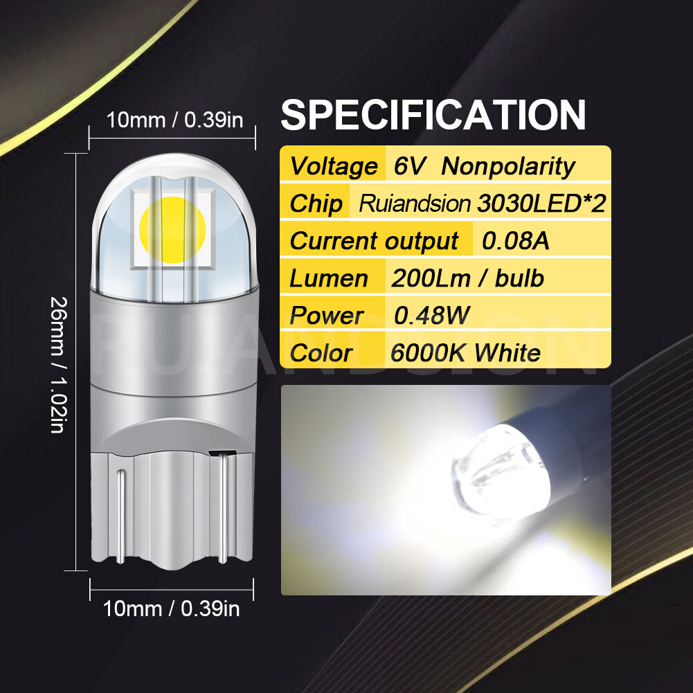 T10 3030 2 LED Bulb Car Trunk Light W5W Instrument Panel Light 200lm 6V/12V/24V