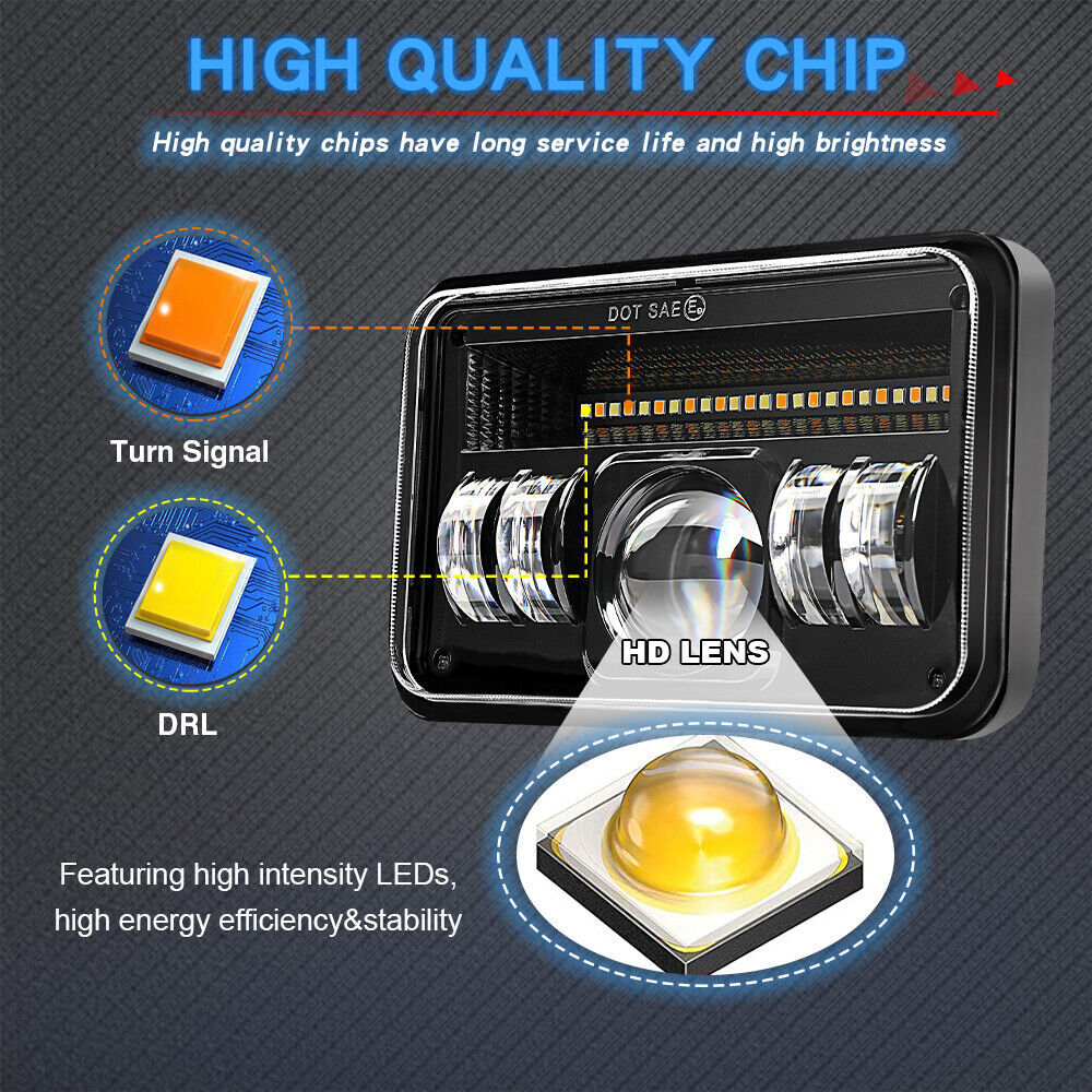 4X 4×6″ LED Headlights Hi/Lo Halo DRL Fit Chevrolet Camaro Iroc-Z Z28 1982-1992