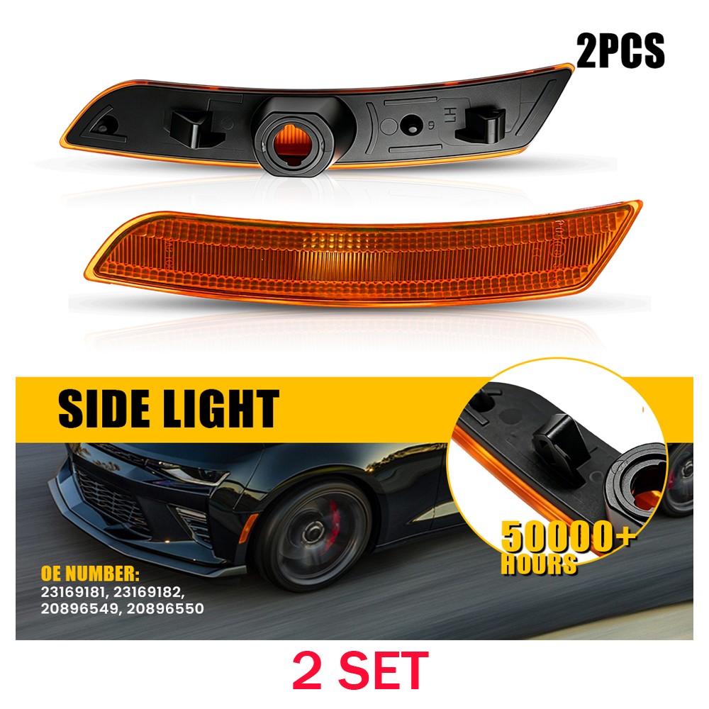 LED Side Marker Light Housings 4PCS Fits 2016-23 Chevrolet Camaro Amber 23169181