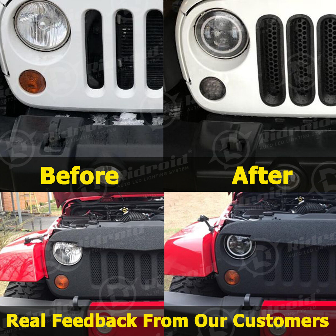 Pair 7″ Inch LED Headlights Halo Angle Eyes For Jeep Wrangler JK(07-14) LJ TJ CJ