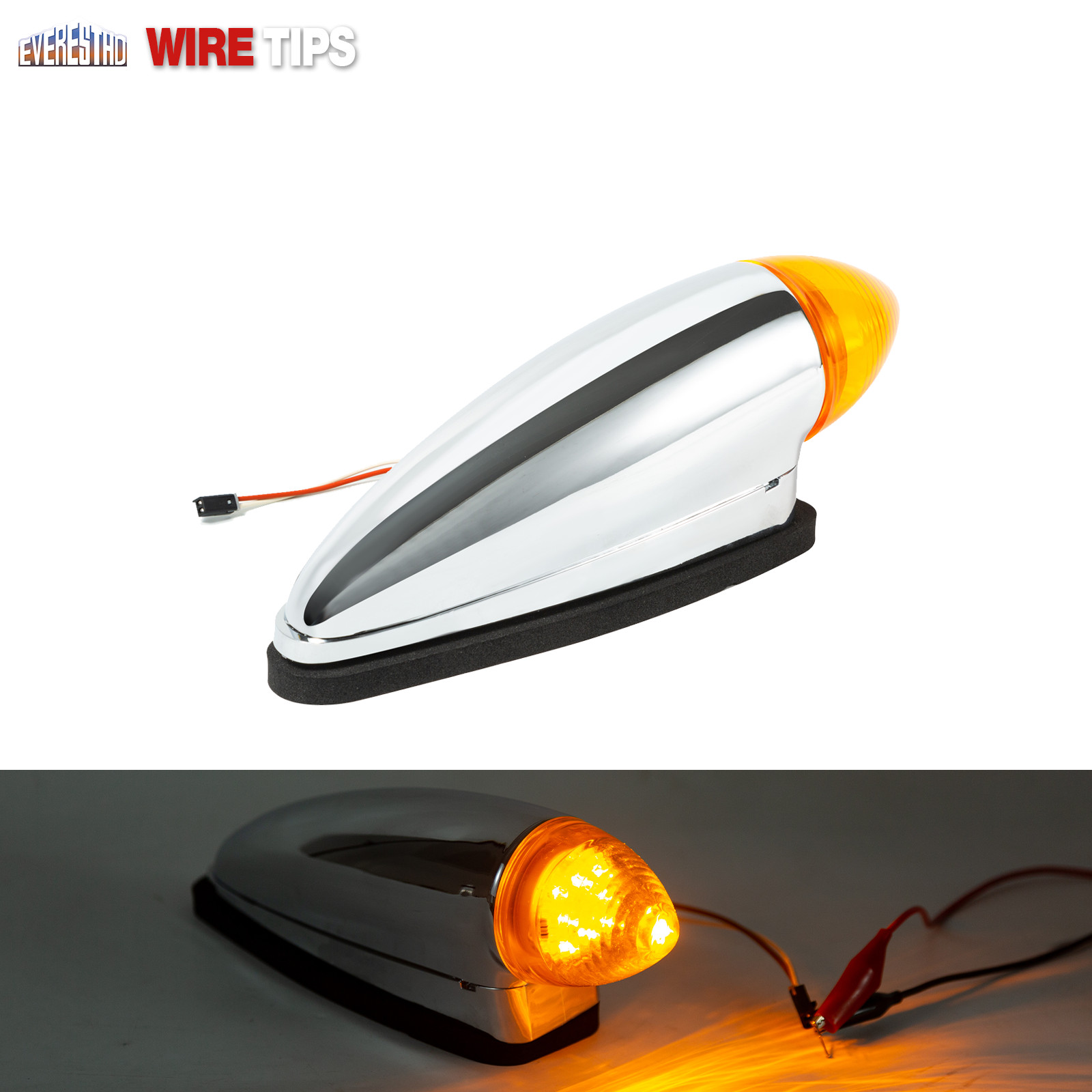 5x 8LED Cab Roof Marker Clearance Lights Amber Chrome Fit For Mack CHU 2008-2019