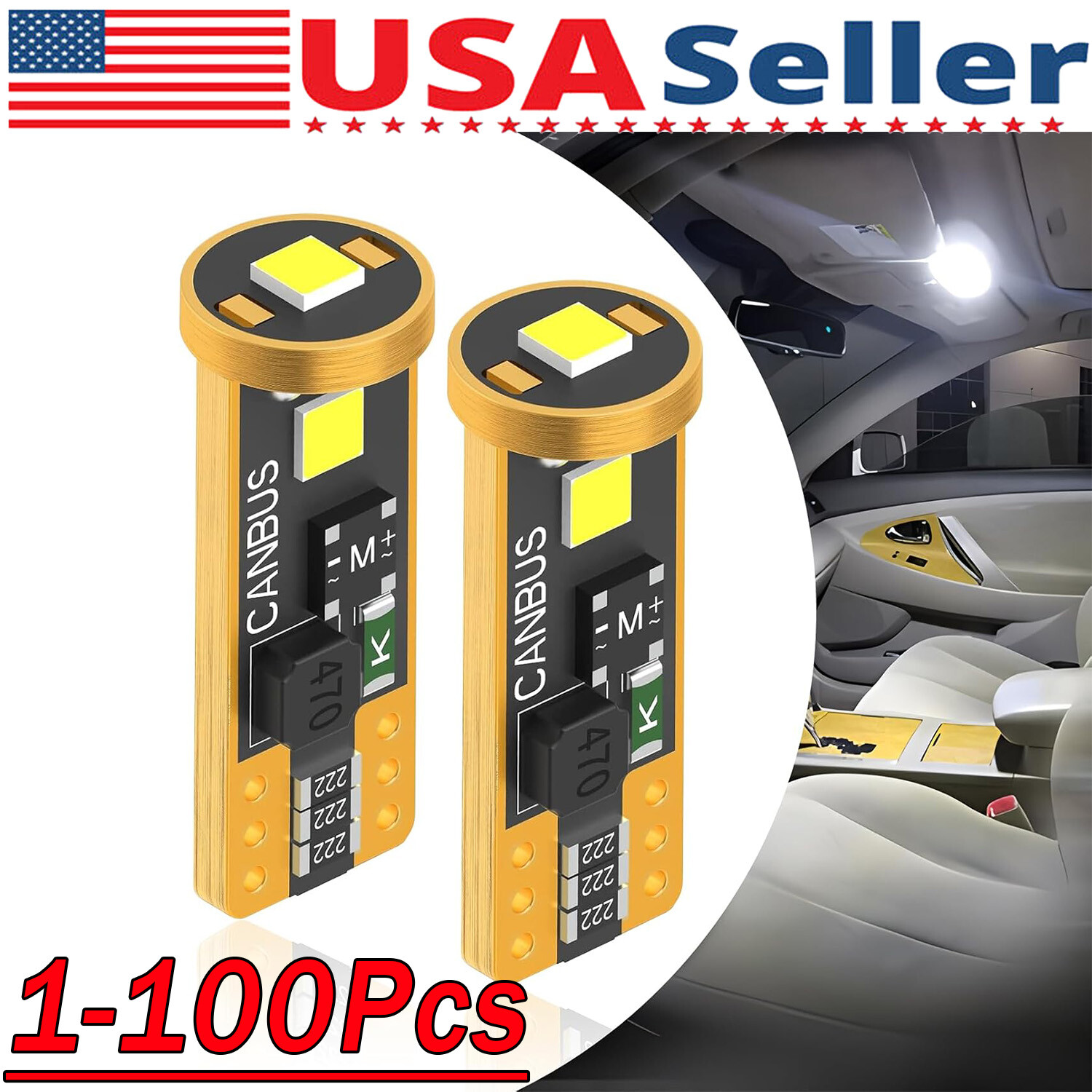 T10 LED License Plate Light Bulbs 6000K Super Bright White 168 2825 194