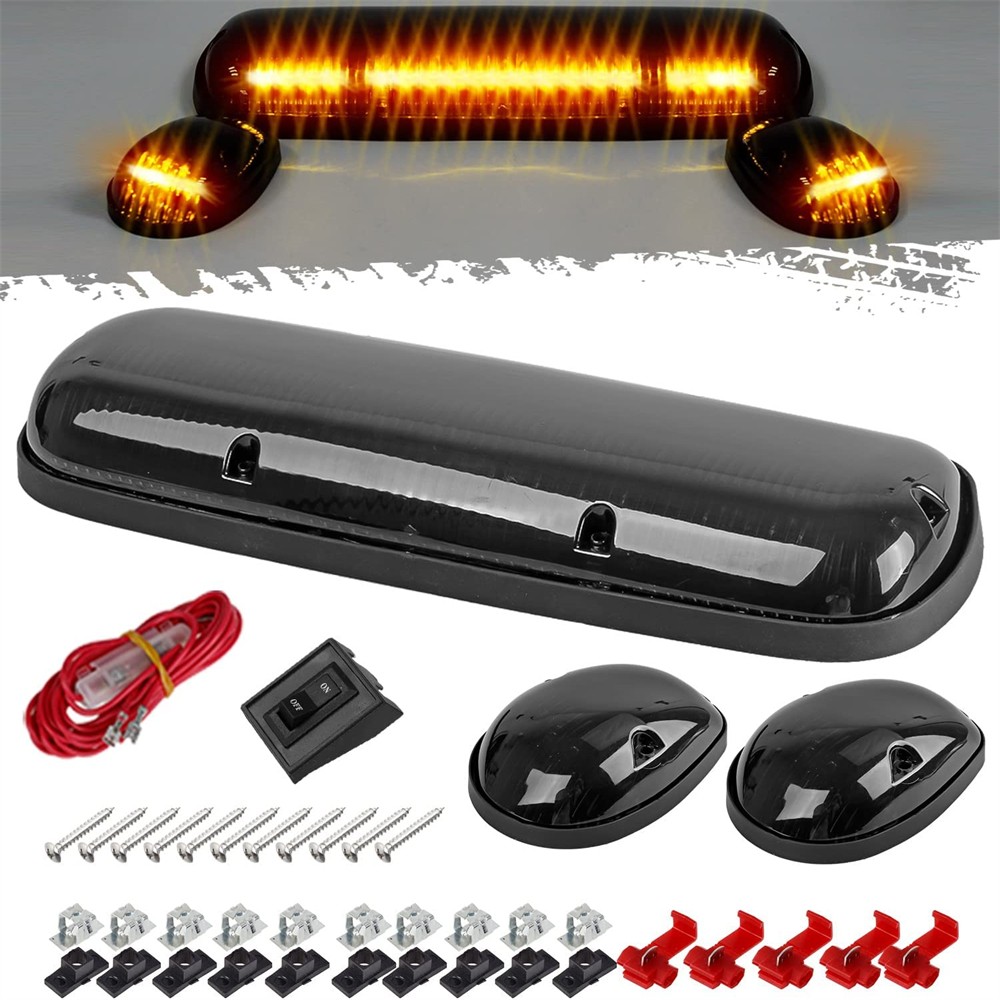 3PCS Fit Chevrolet Silverado 1500 2500 3500 Amber LED Cab Roof Marker Lights