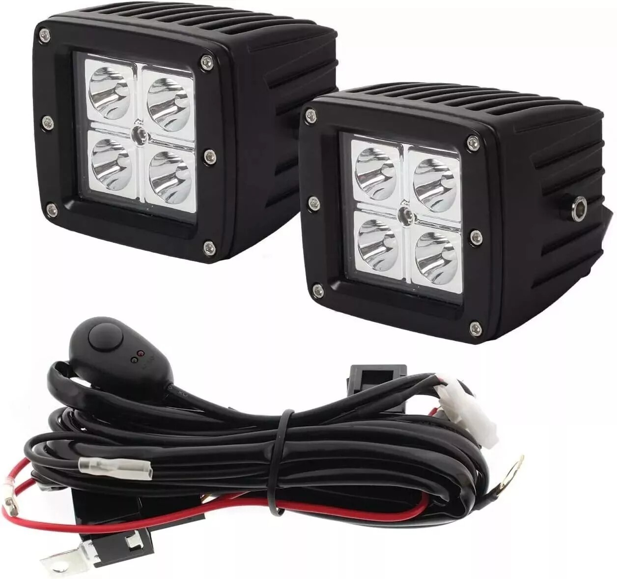 IP68 Waterproof Universal 3″ Square LED Light Kit Off Road 6k 16W 1000 lm x2