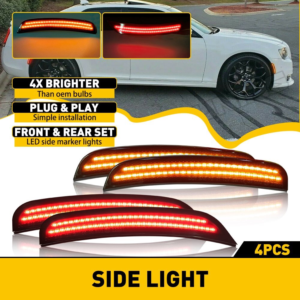 For 2015-21 Chrysler 300 Smoked LED Side Marker Light Front Rear Lamp 4PCS EXE