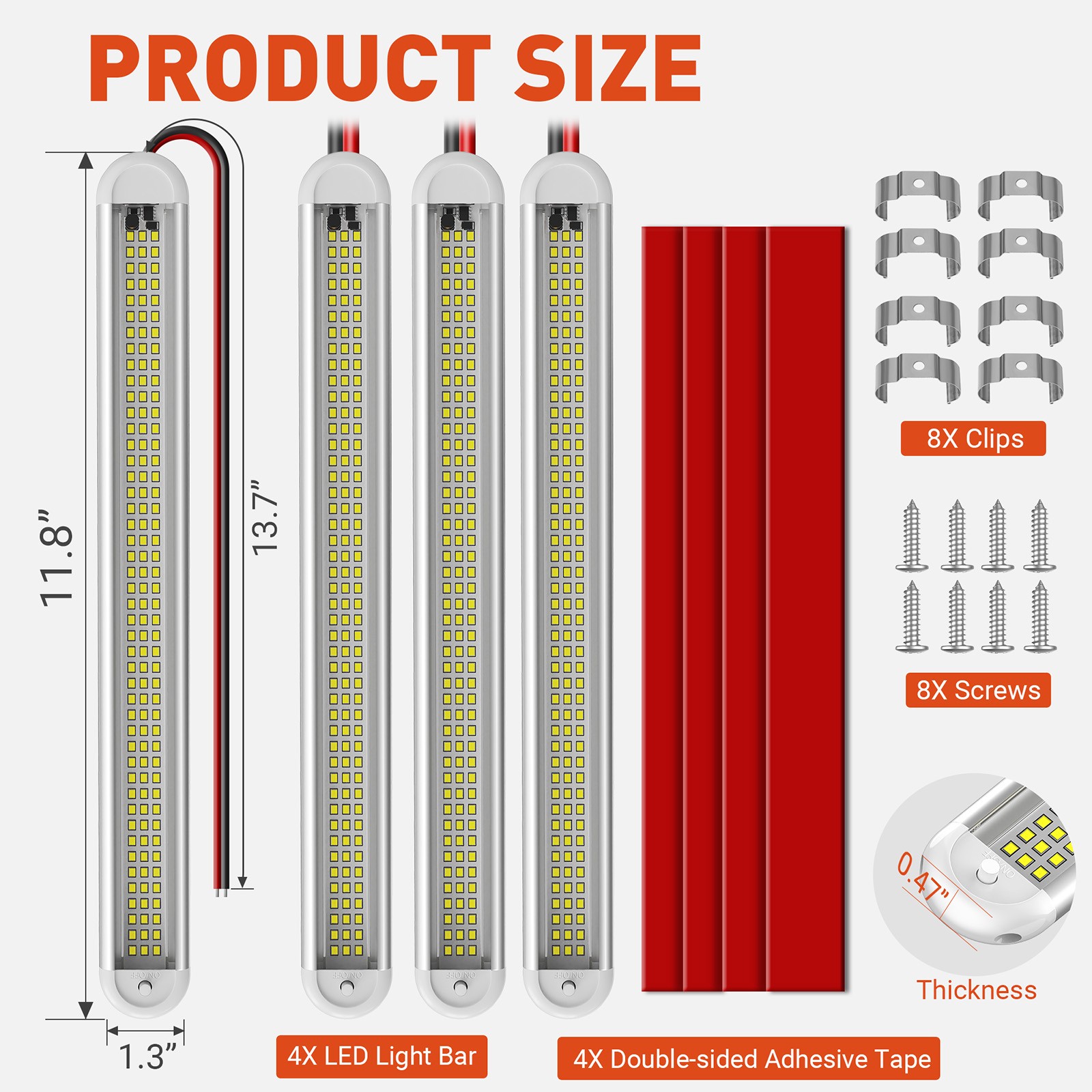 4Pcs 12V LED Interior Light Bar, 120LEDs 28W Led Strip Lights w/Switch RV Truck