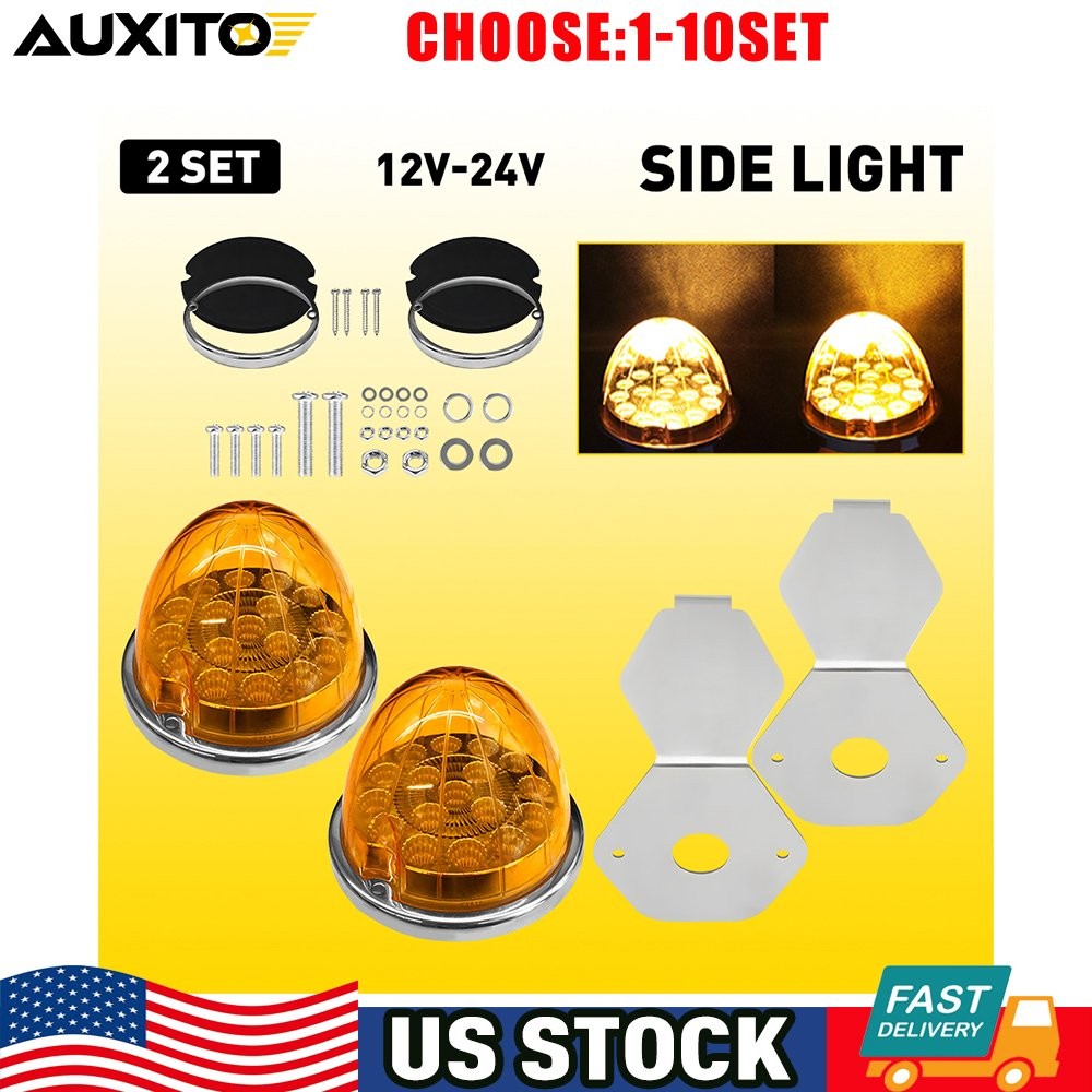 Amber Watermelon LED Clearance Marker Side Lights with Mount Brackets 4-40X