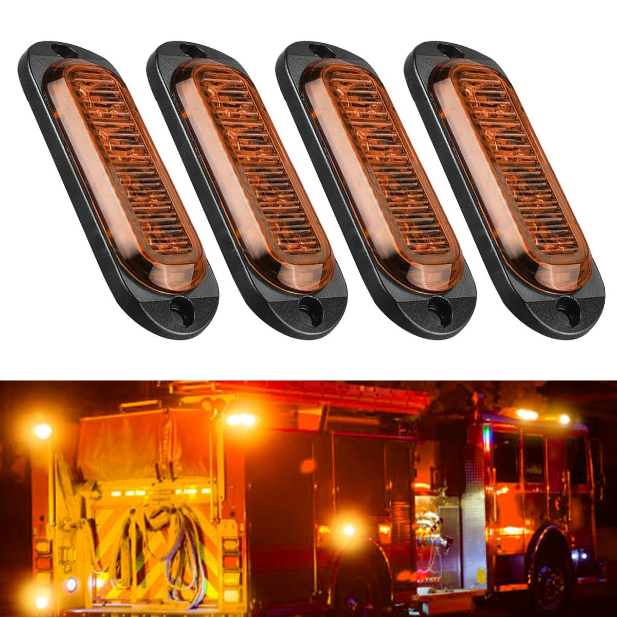 4PC Amber 4LED Side Marker Lights RV Truck Trailer Clearance Light Waterproof US
